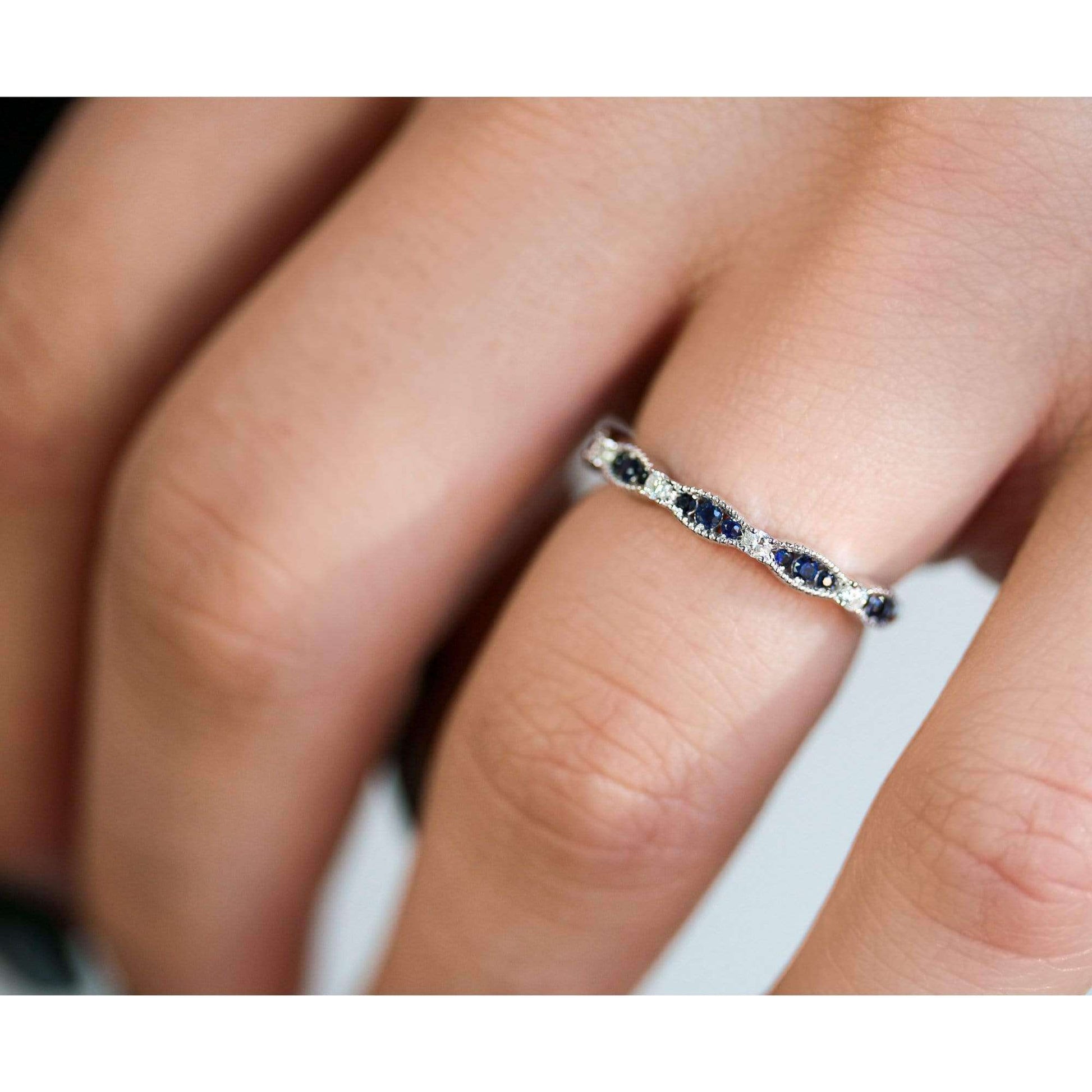 Kobelli Blue Sapphire White Diamond Band