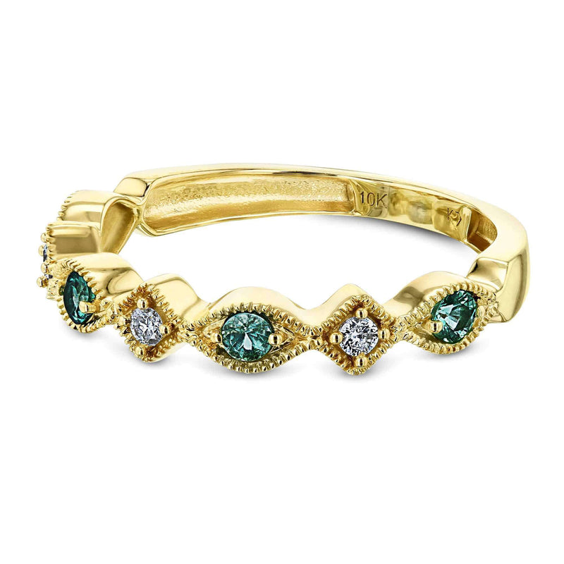 Kobelli Alternating Emerald and Diamond Yellow Gold Ring