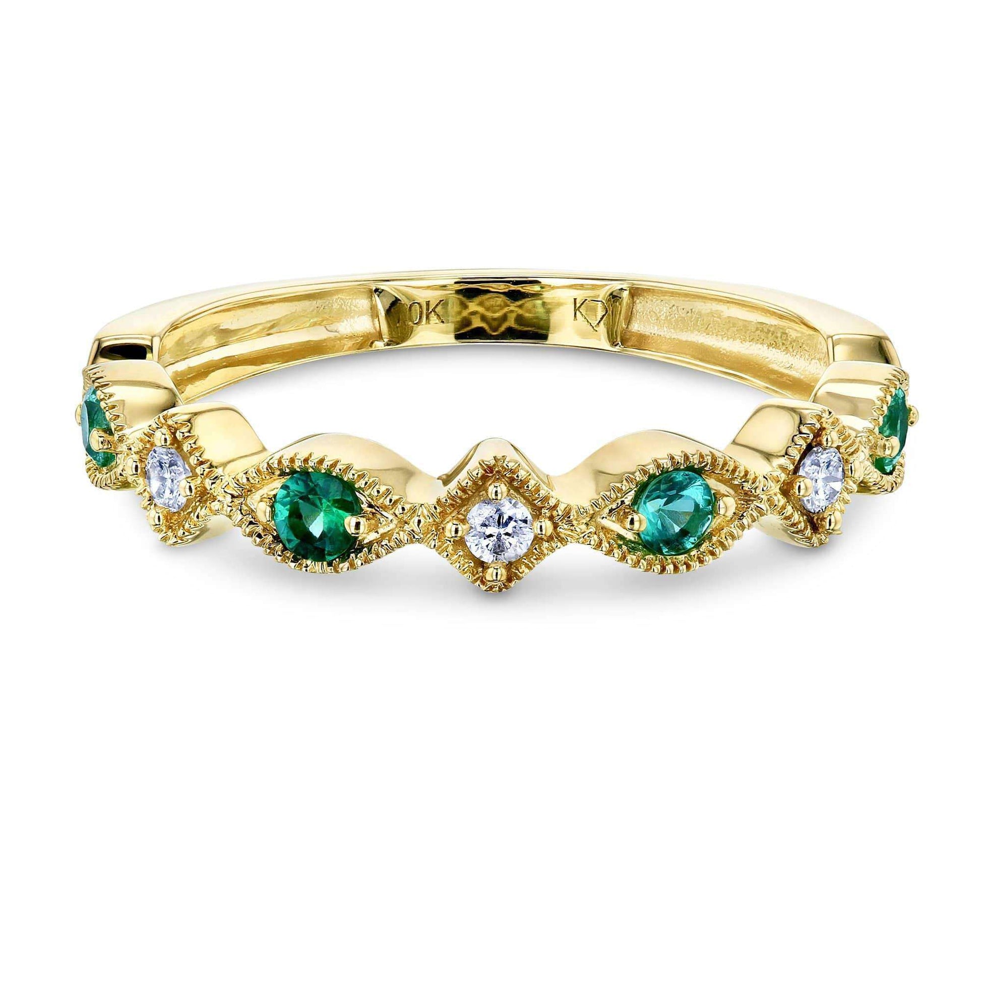Kobelli Alternating Emerald and Diamond Yellow Gold Ring