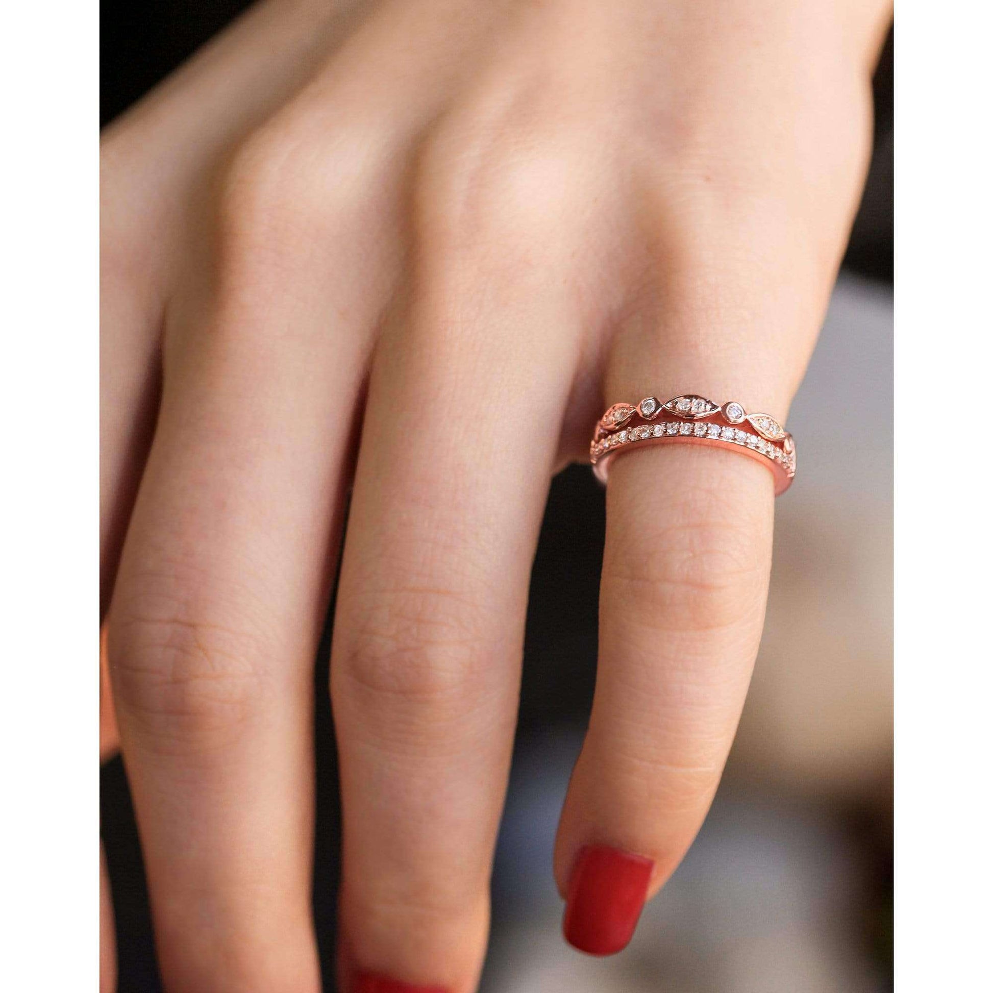 Kobelli Mixed Set Double Row Diamond Band 10k Rose Gold