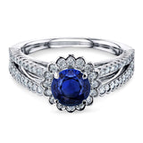 Kobelli Sapphire and Diamond Split Shank Halo Engagement Ring