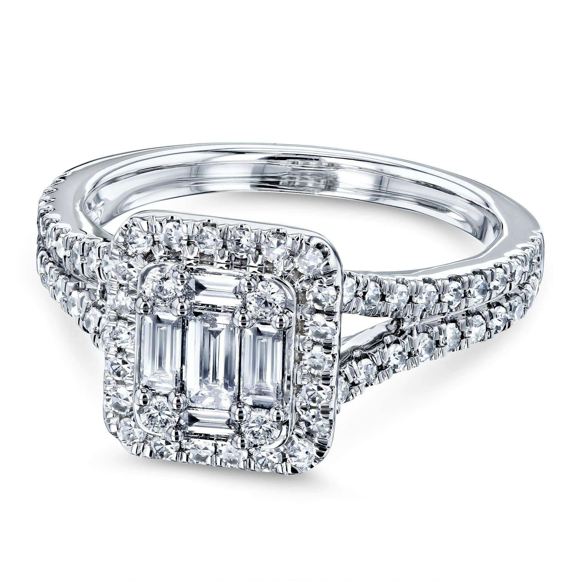 Kobelli Rectangular Clustuer Baguette Diamond Halo Split Shank Ring