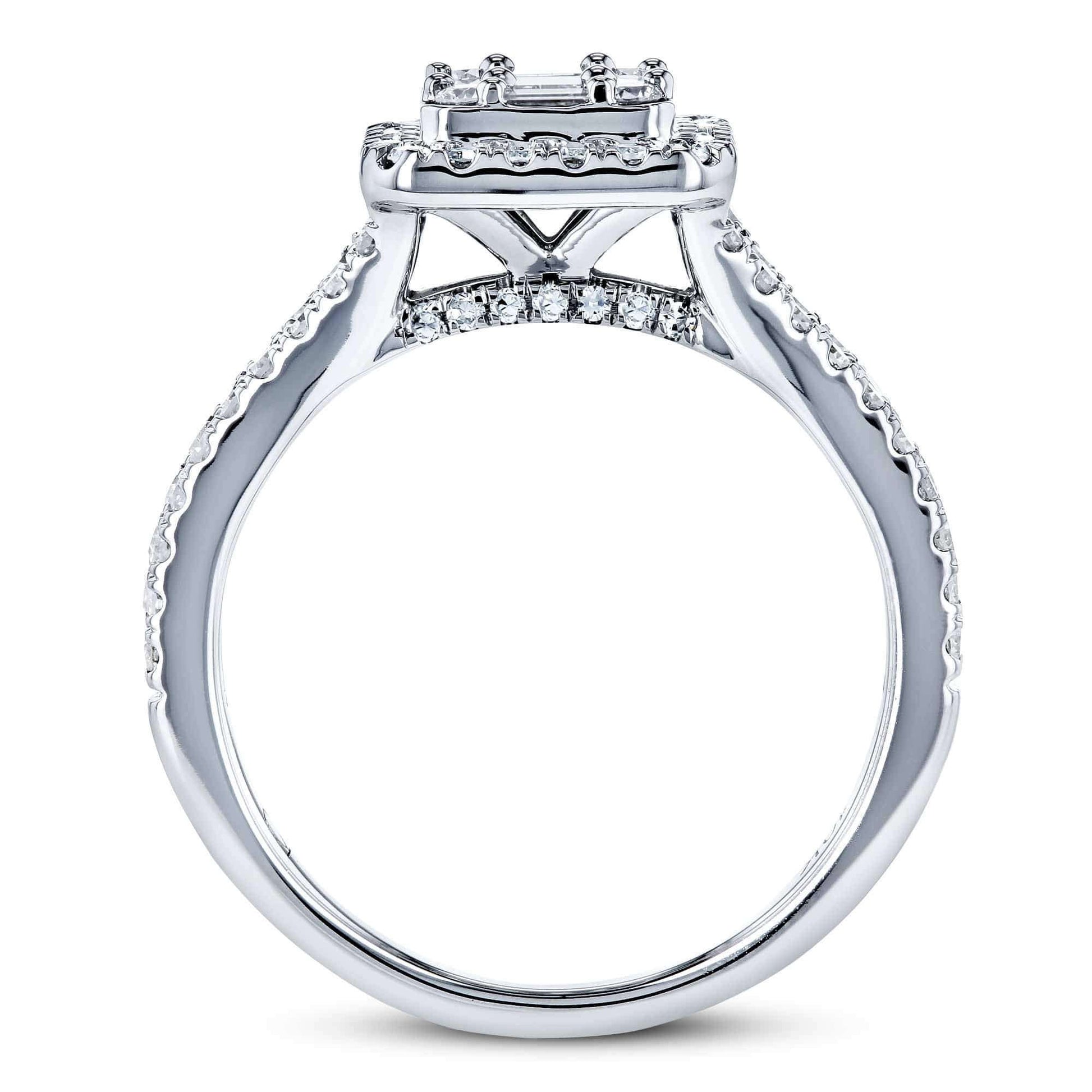 Kobelli Rectangular Clustuer Baguette Diamond Halo Split Shank Ring