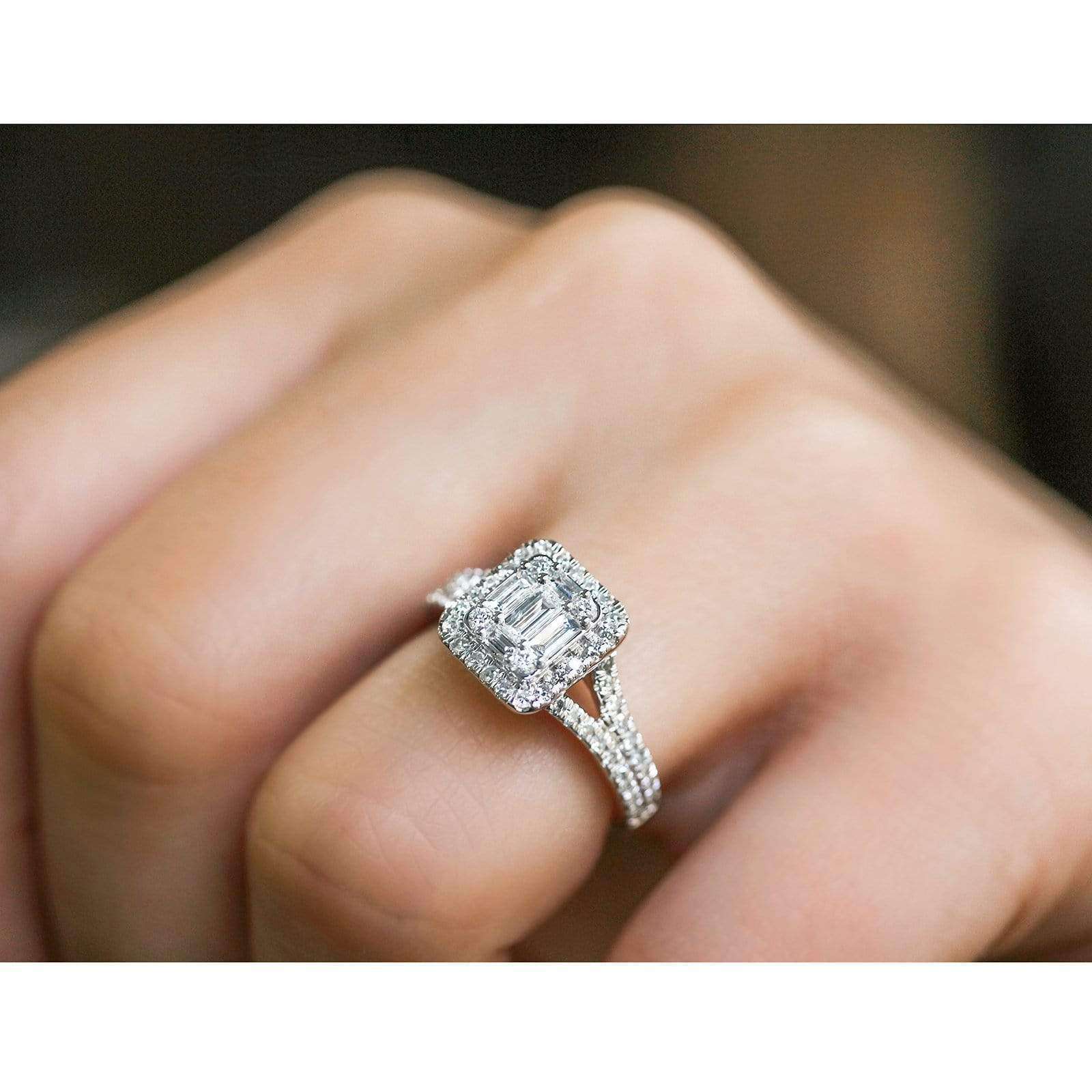 Kobelli Rectangular Clustuer Baguette Diamond Halo Split Shank Ring