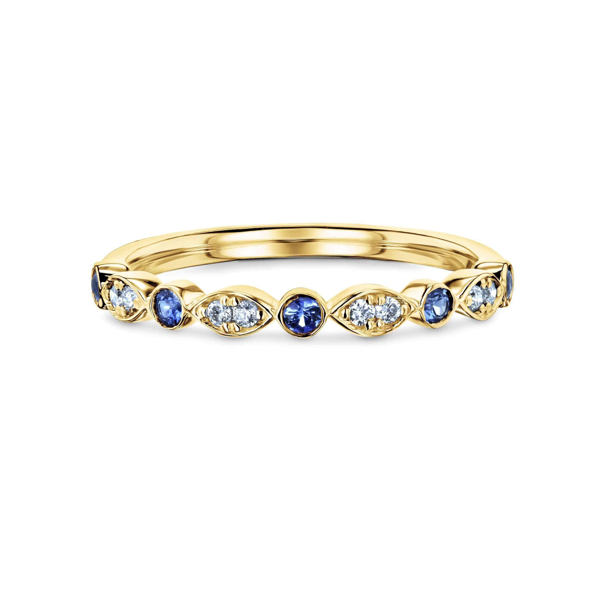 0.2 Carat Natural Diamond & Sapphire Scallop Ring