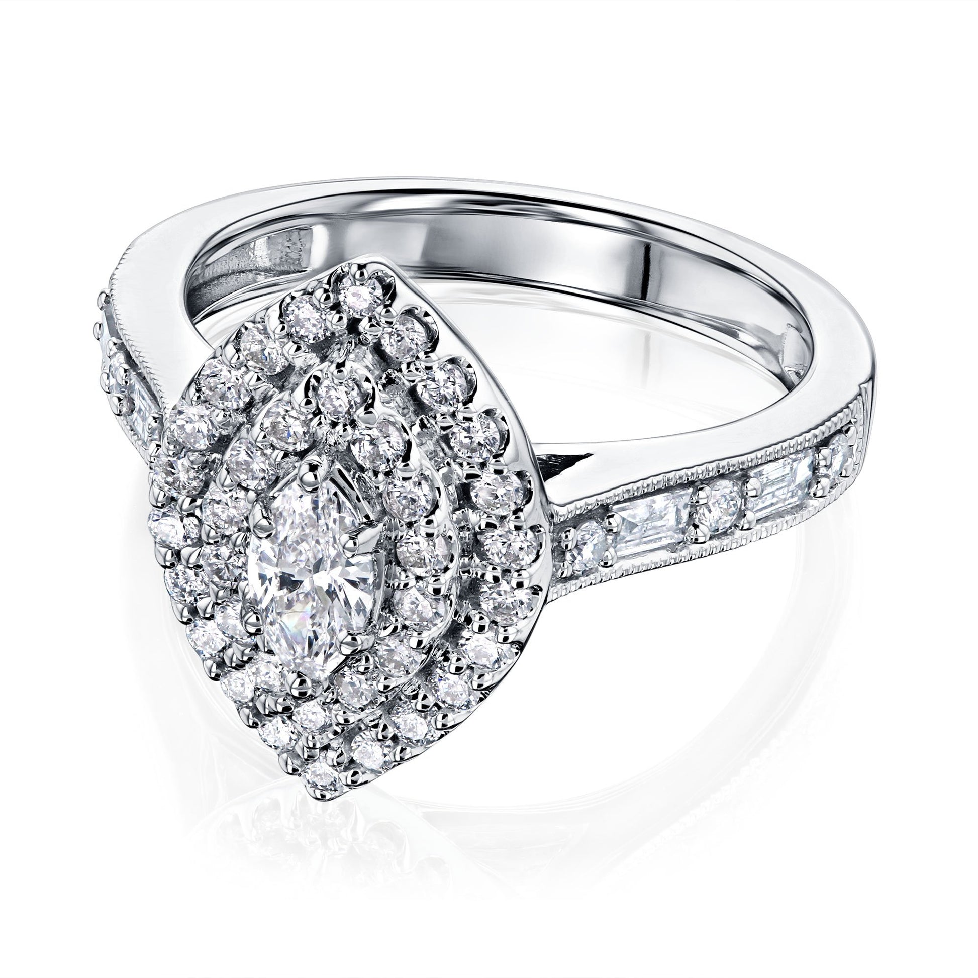 Marquis Double Halo Diamond Cluster Ring
