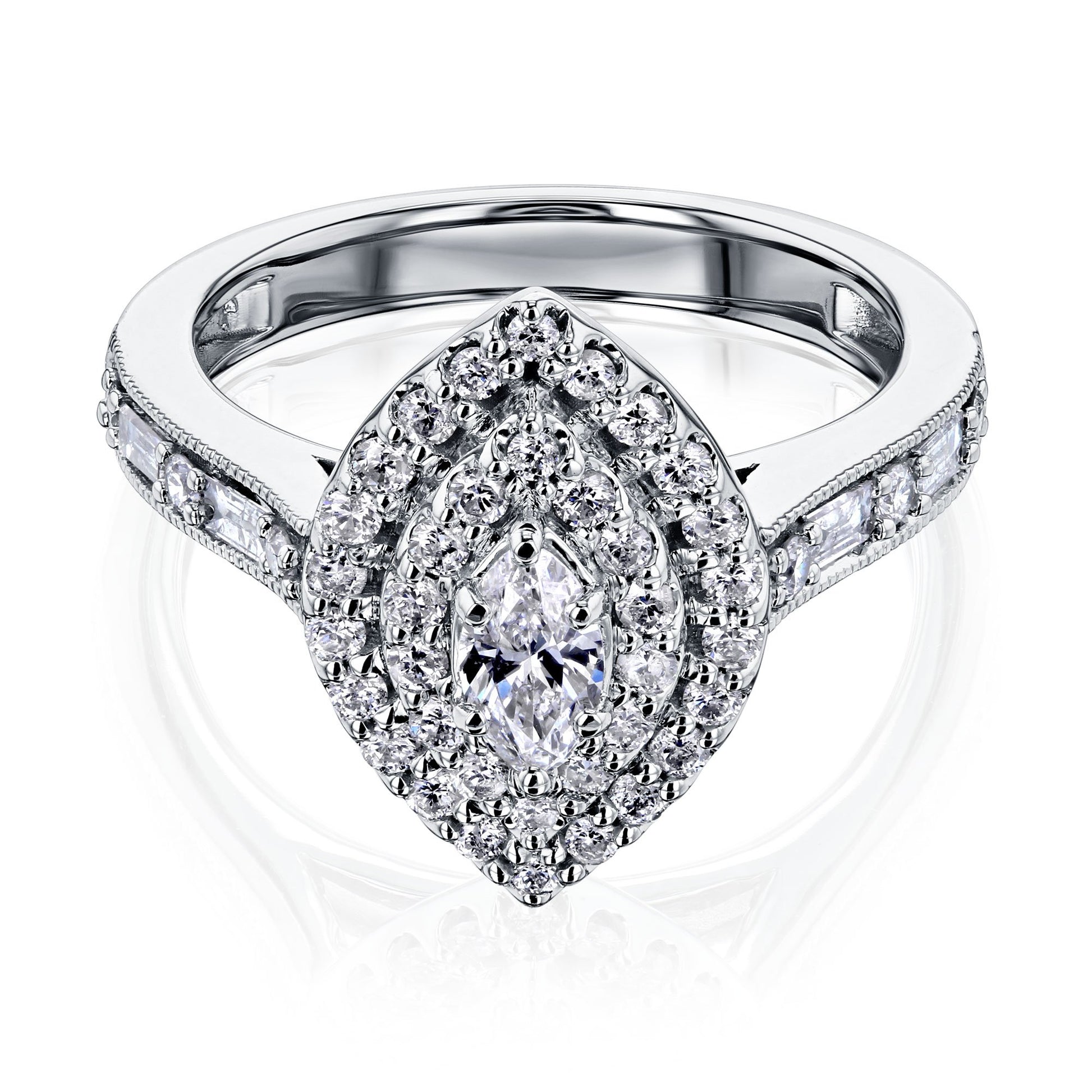 Marquis Double Halo Diamond Cluster Ring