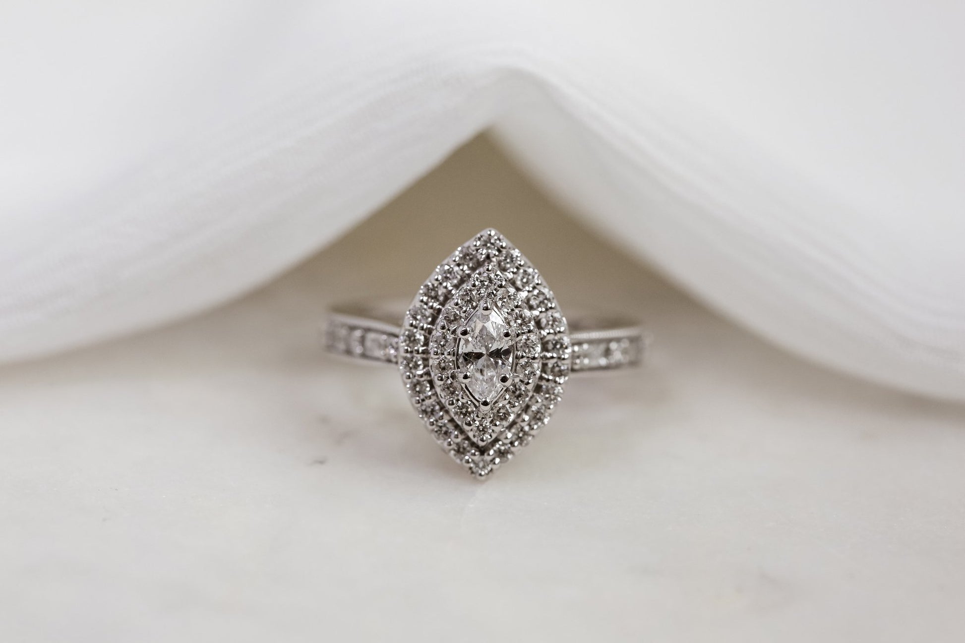 Marquis Double Halo Diamond Cluster Ring