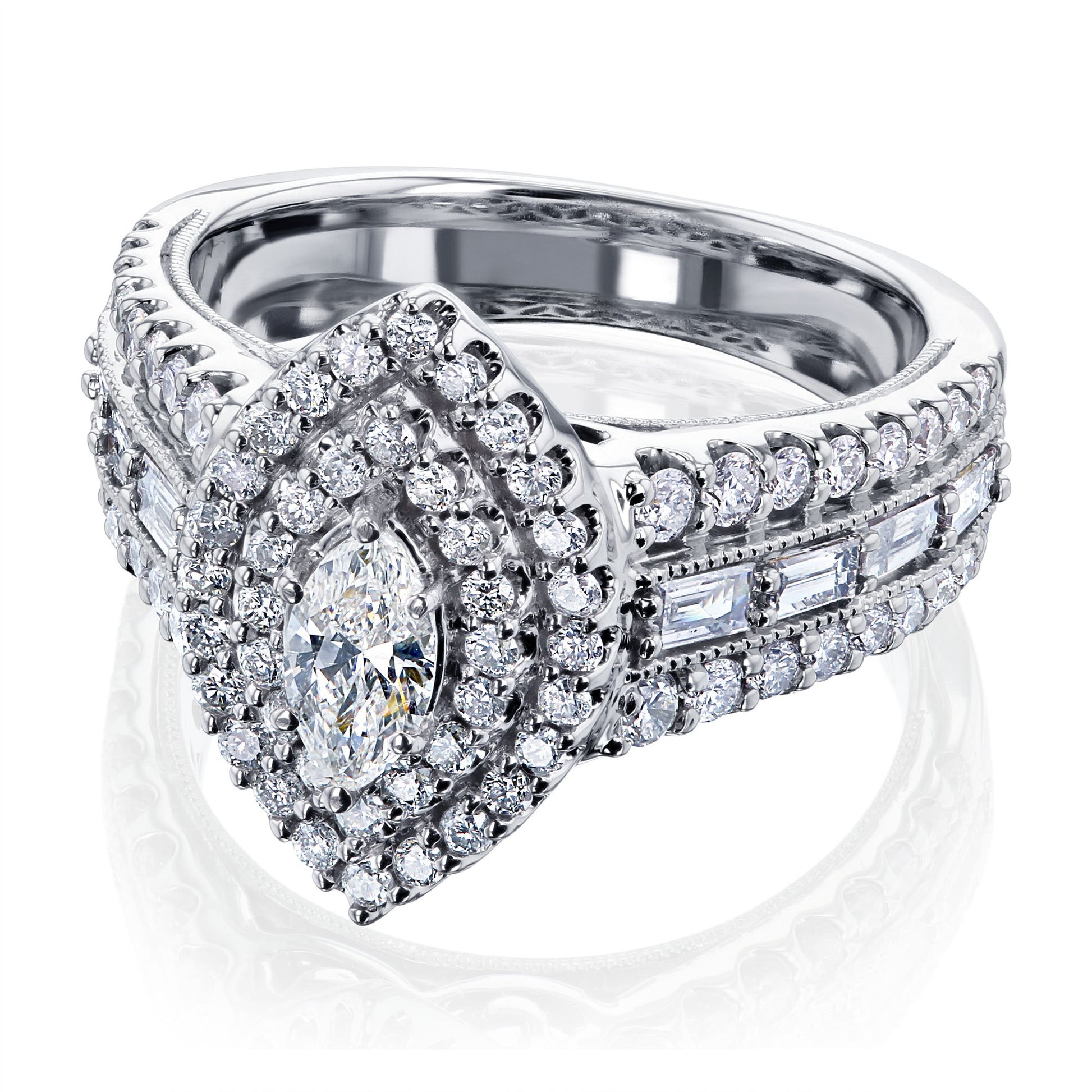 Marquis Double Halo Diamond Cluster Ring