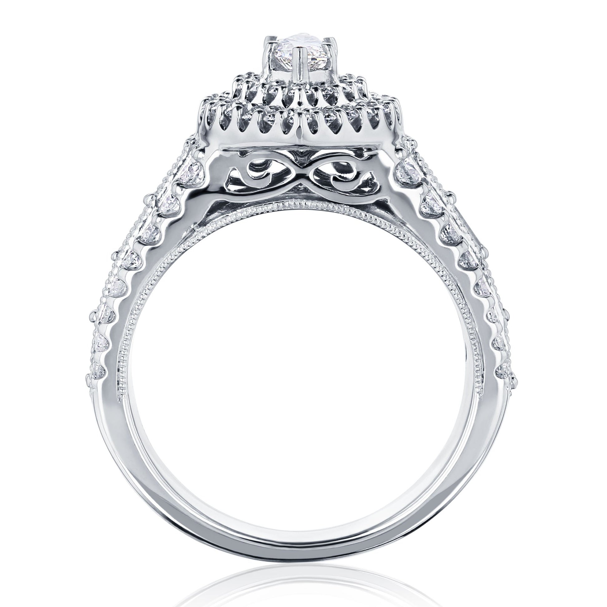 Marquis Double Halo Diamond Cluster Ring