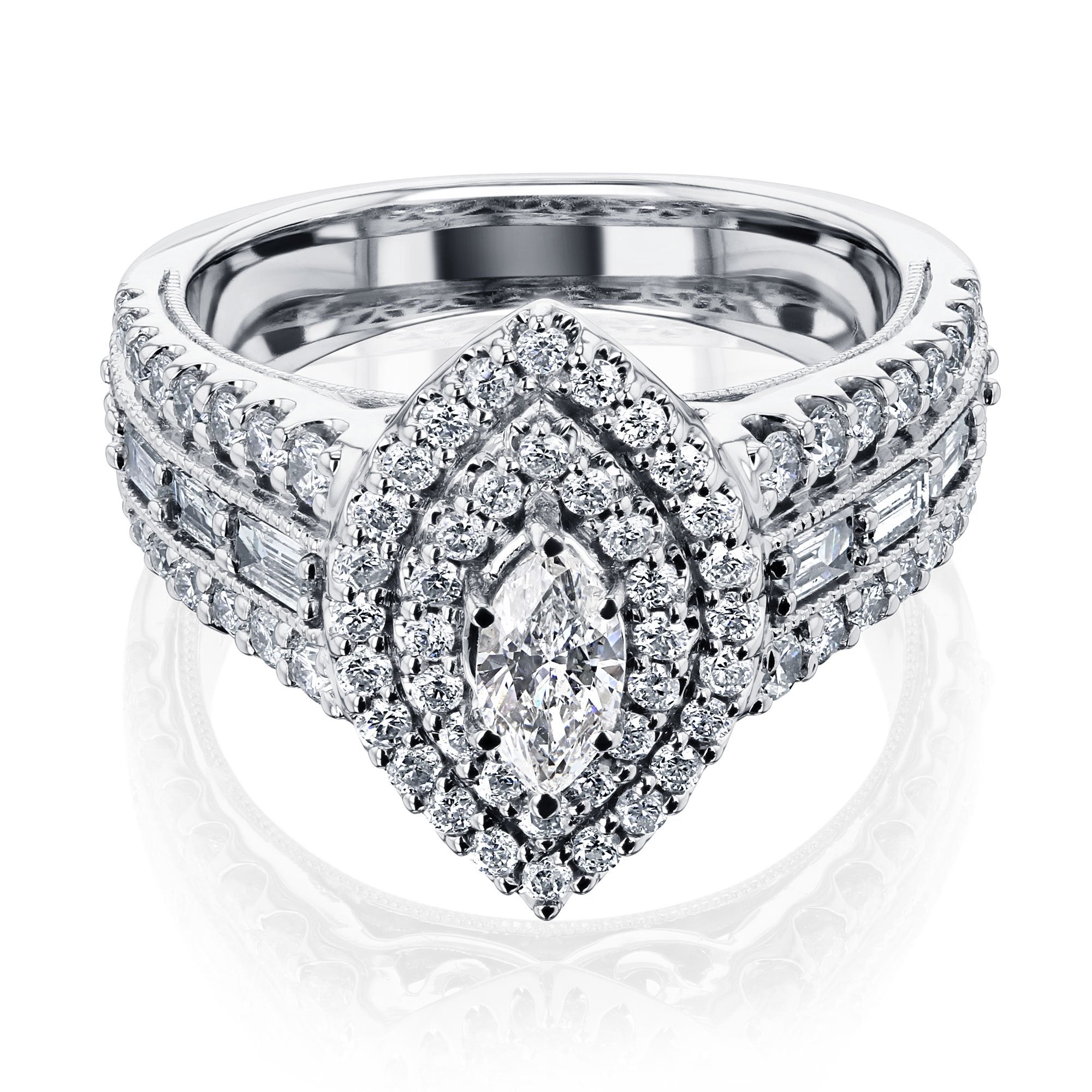 Marquis Double Halo Diamond Cluster Ring