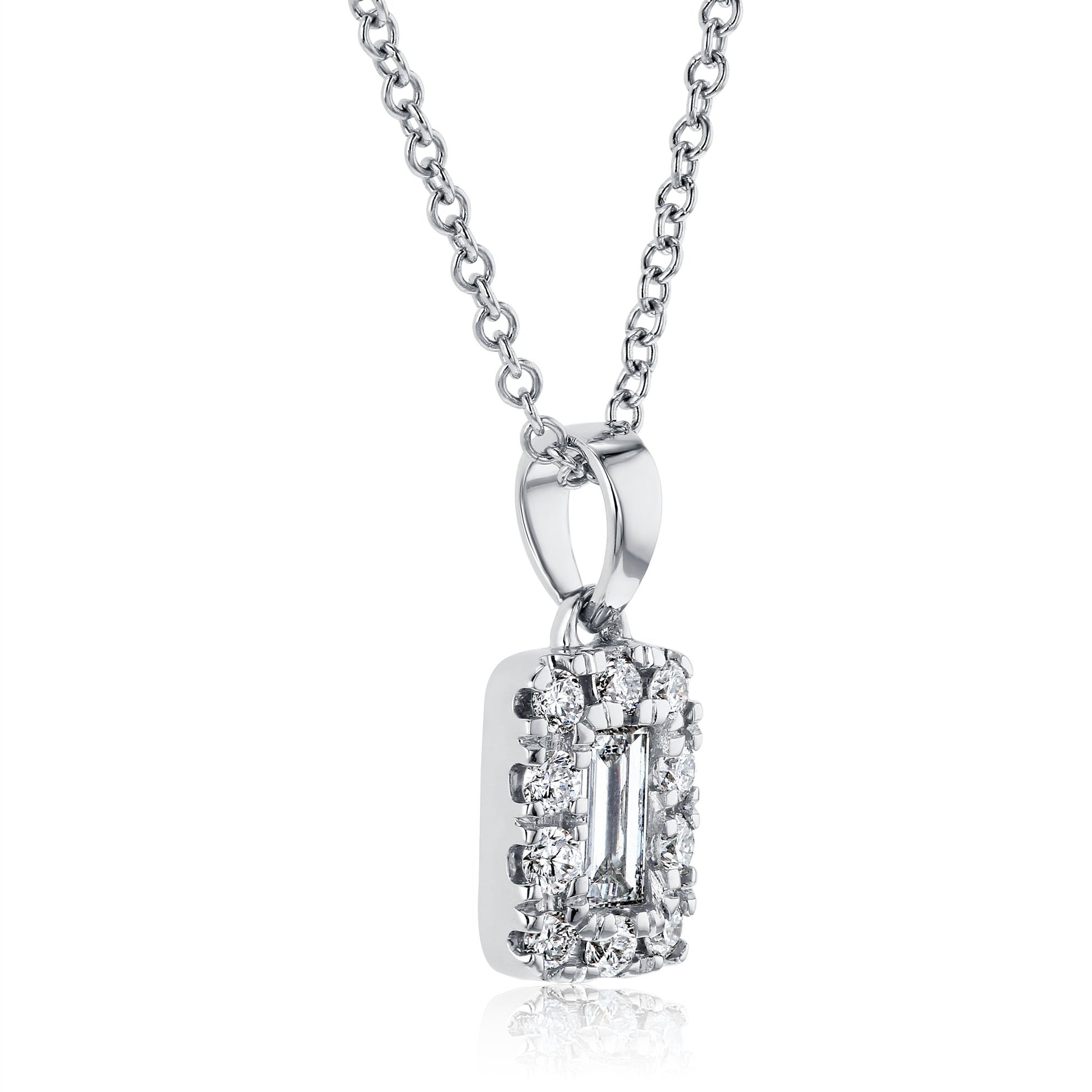 Kobelli Baguette Diamond Halo Necklace