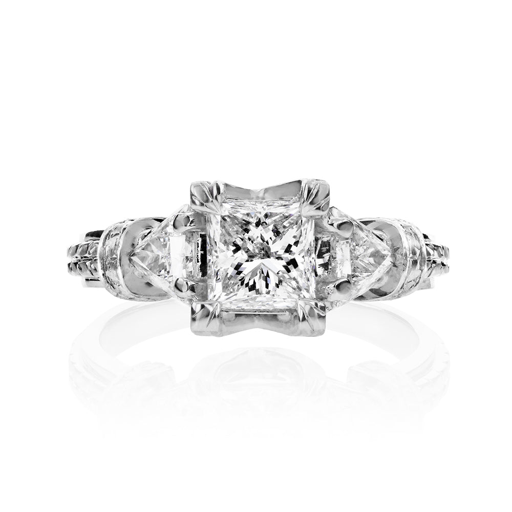 1.73 Carat Natural Diamond Princess Trillion Ring