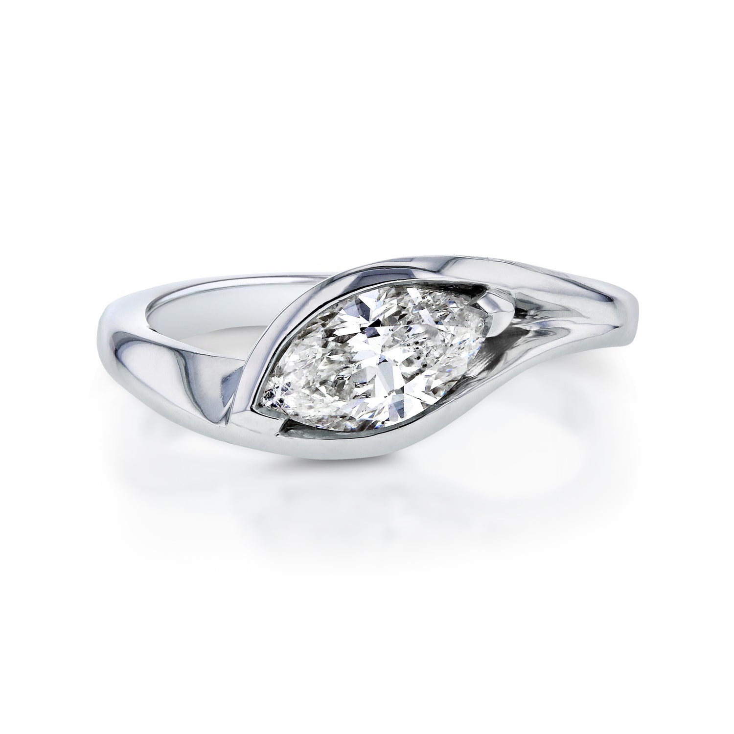 1.02 Carat Natural Diamond Solitaire Marquise Cradle Ring