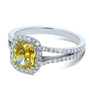 Kobelli GIA Certified Fancy Vivid Yellow Cushion Diamond Halo Split Shank Ring 1 3/5 CTW 18k Two Tone Gold