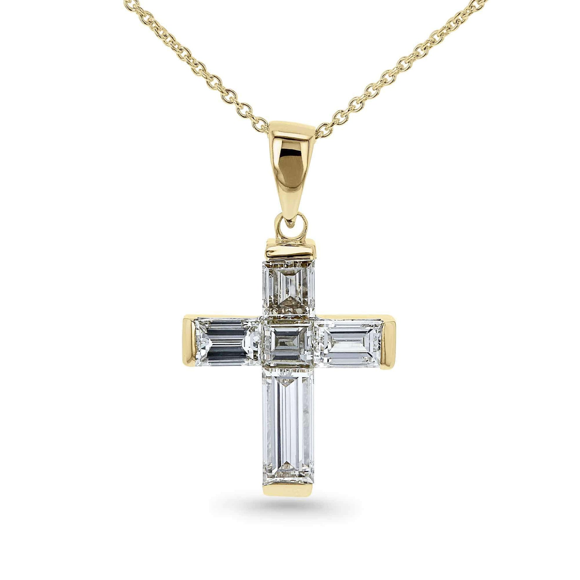 Kobelli Baguette Diamond Cross Necklace (14K Yellow Gold) 71491X