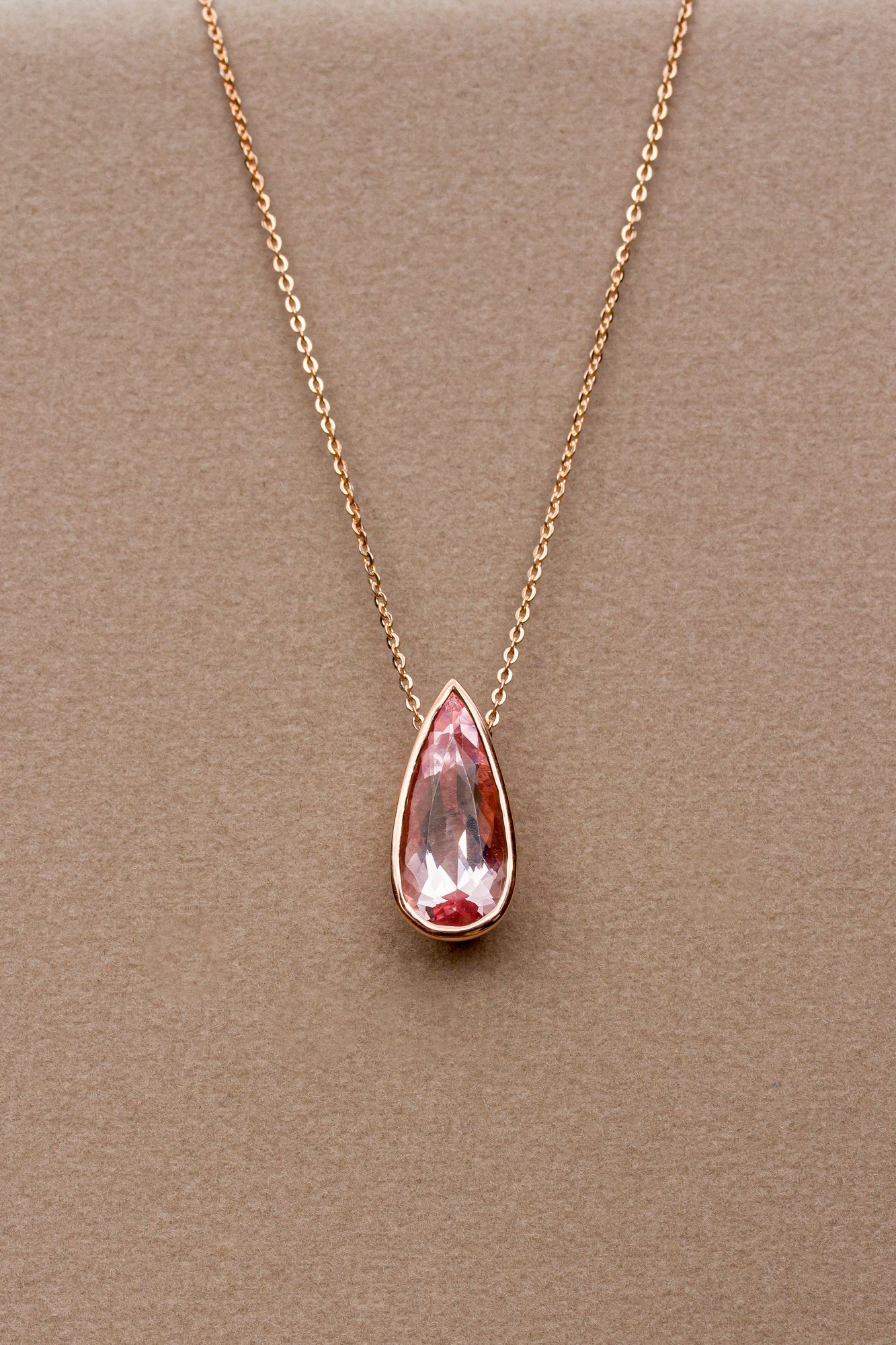 Solitaire Pear Morganite 4.35 Carat Necklace