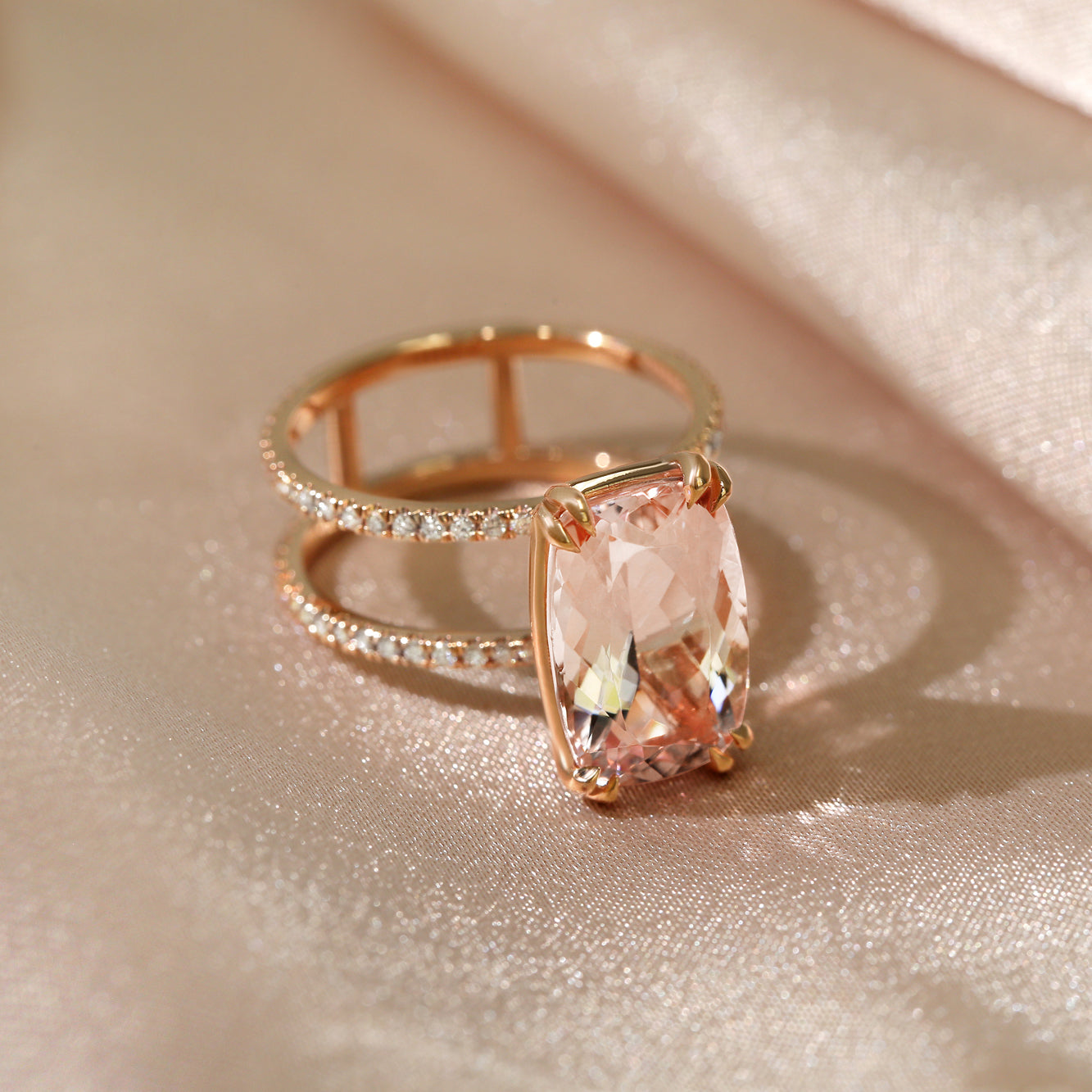 6 Carat Morganite Double Band Ring