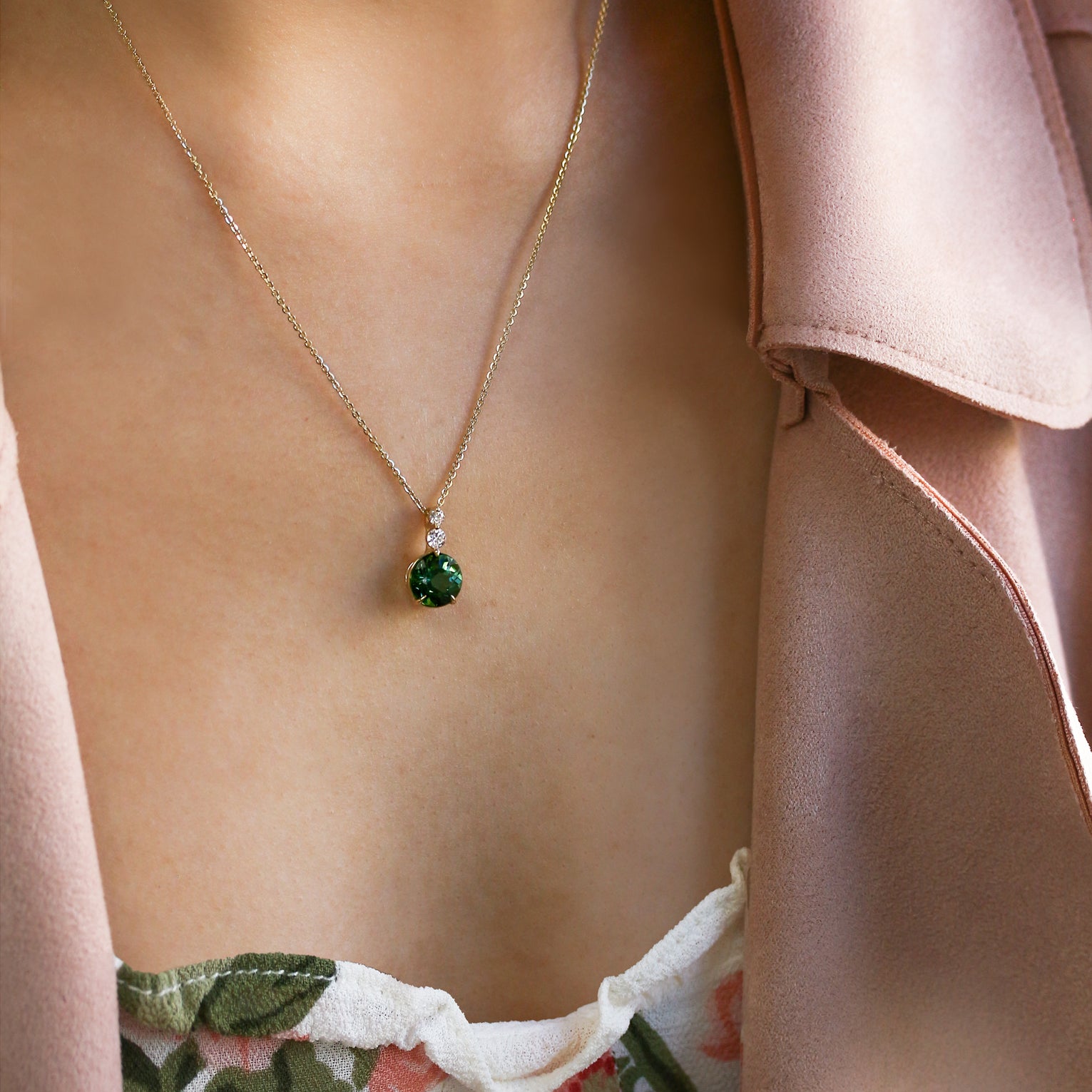1.11 Carat Green Tourmaline Necklace