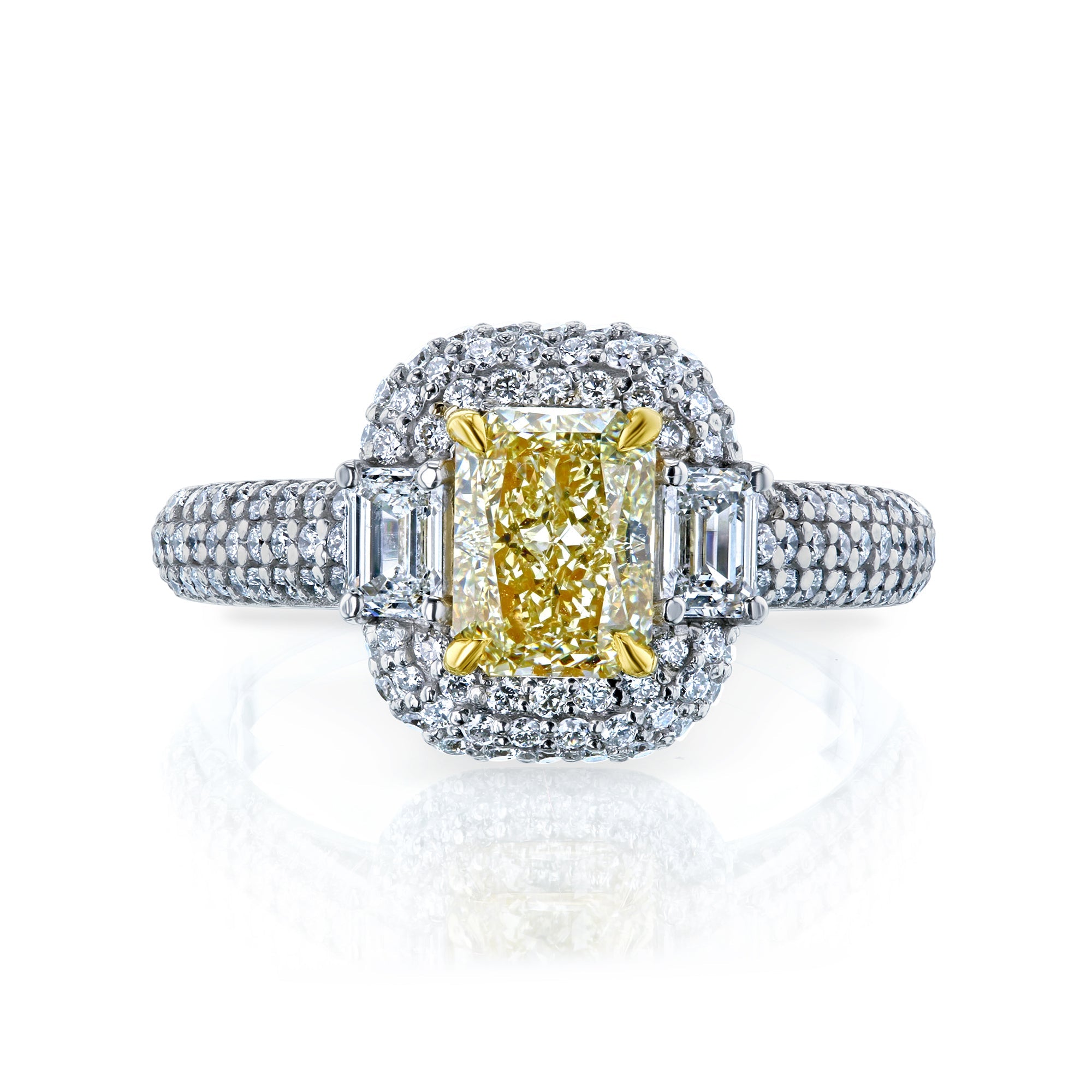 Kobelli Fancy Yellow Natural Diamond (Canary Diamond) Radiant-cut 18k Engagement Ring