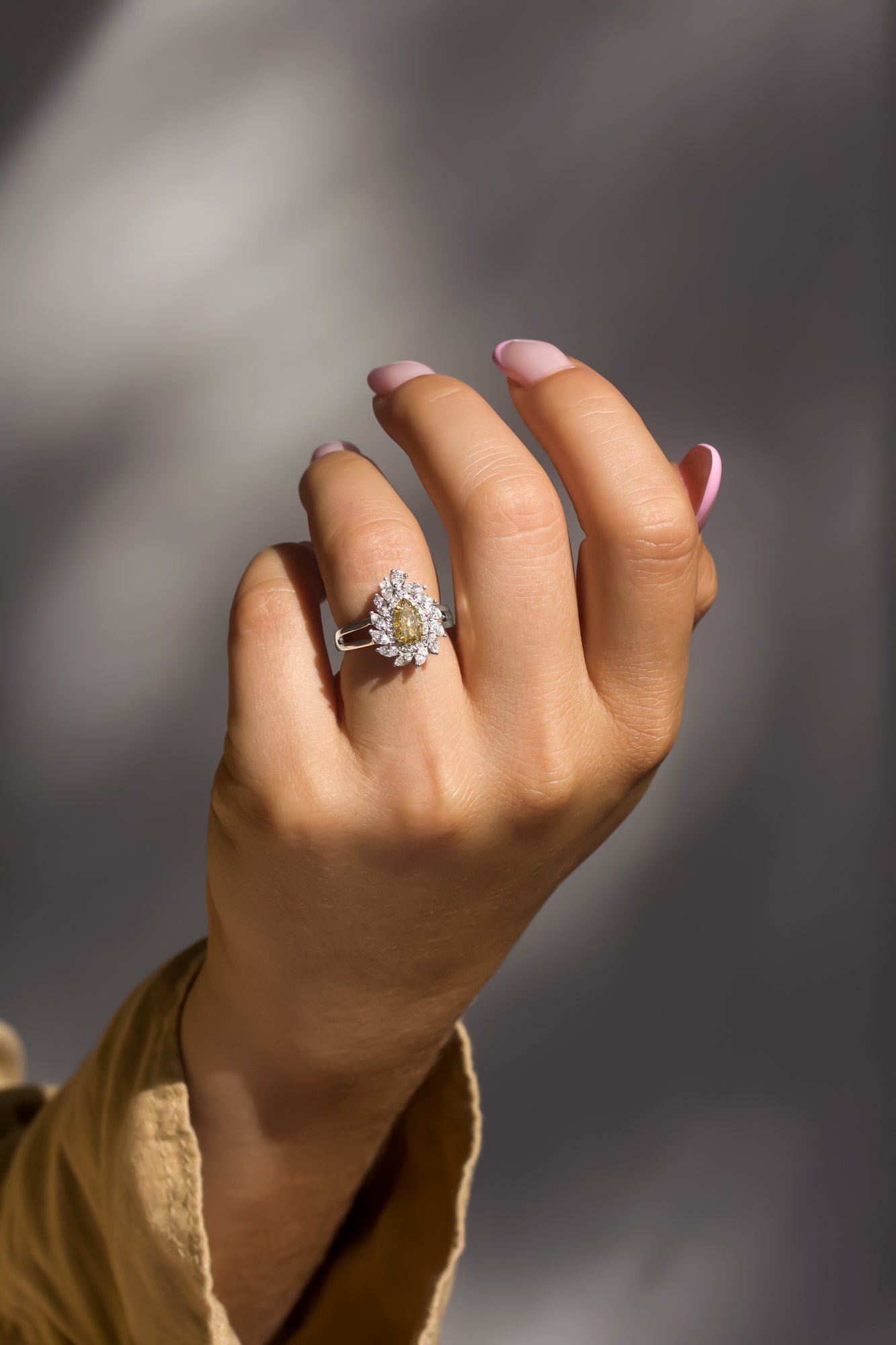 Kobelli Fancy Yellow Natural Diamond (Canary Diamond) Pear-cut 18k Engagement Ring