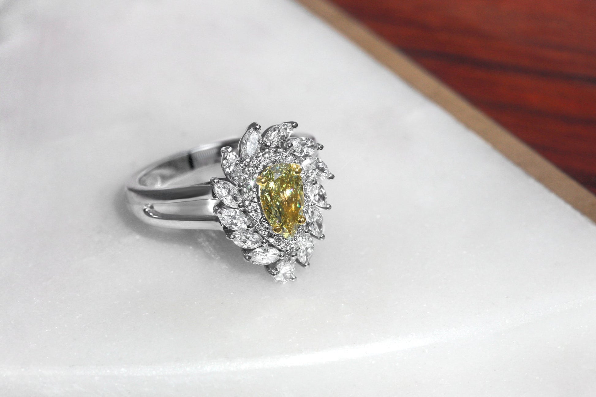 Kobelli Fancy Yellow Natural Diamond (Canary Diamond) Pear-cut 18k Engagement Ring