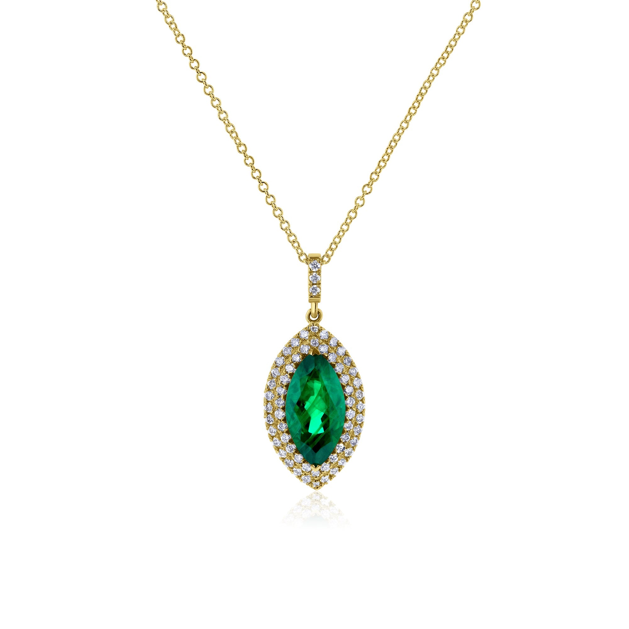 Kobelli Marquise Green Emerald & White Diamond Double Halo 18k Gold Necklace