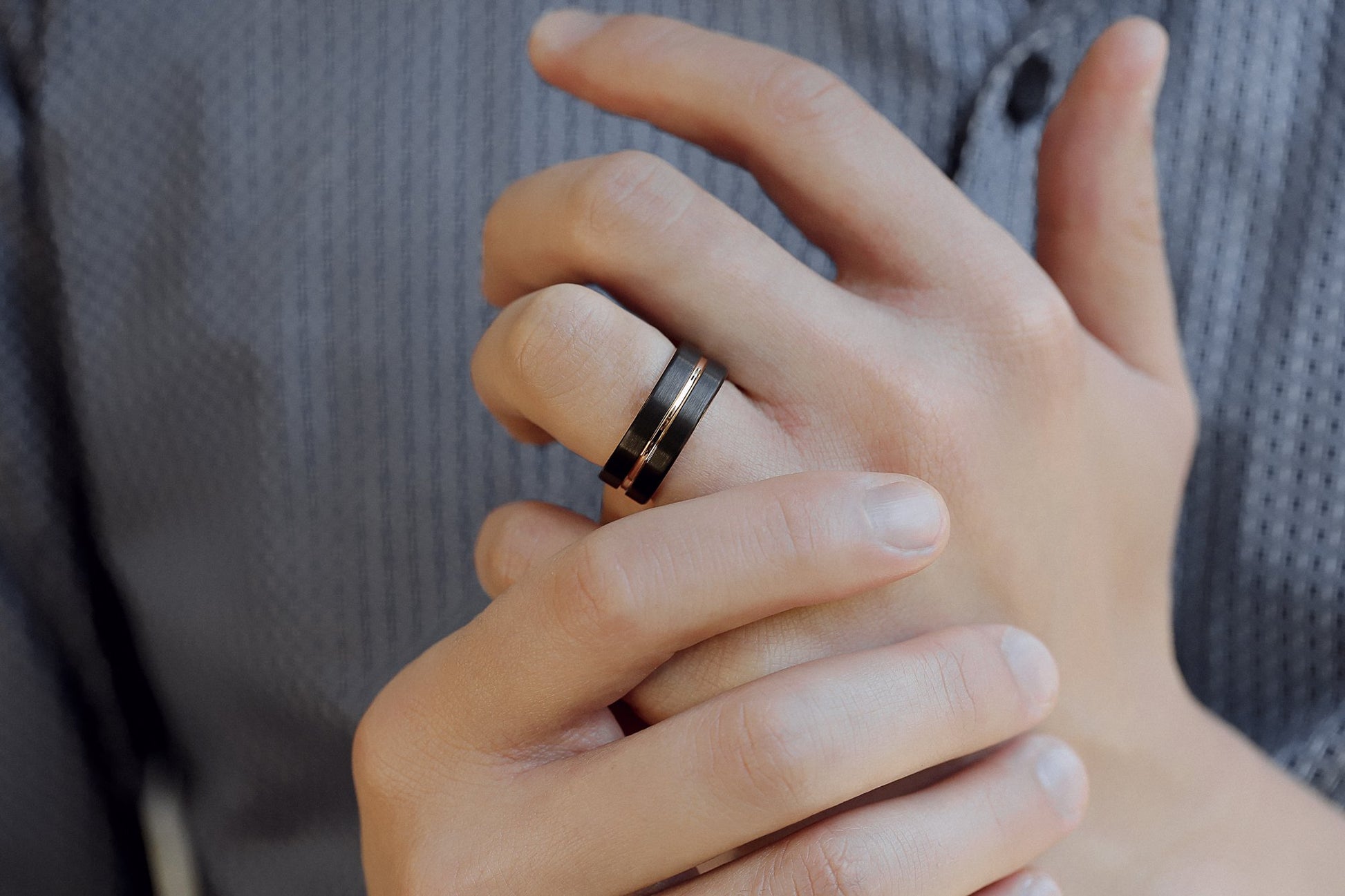 Kobelli 8mm Two Tone Gold and Matte Black Mens Ring