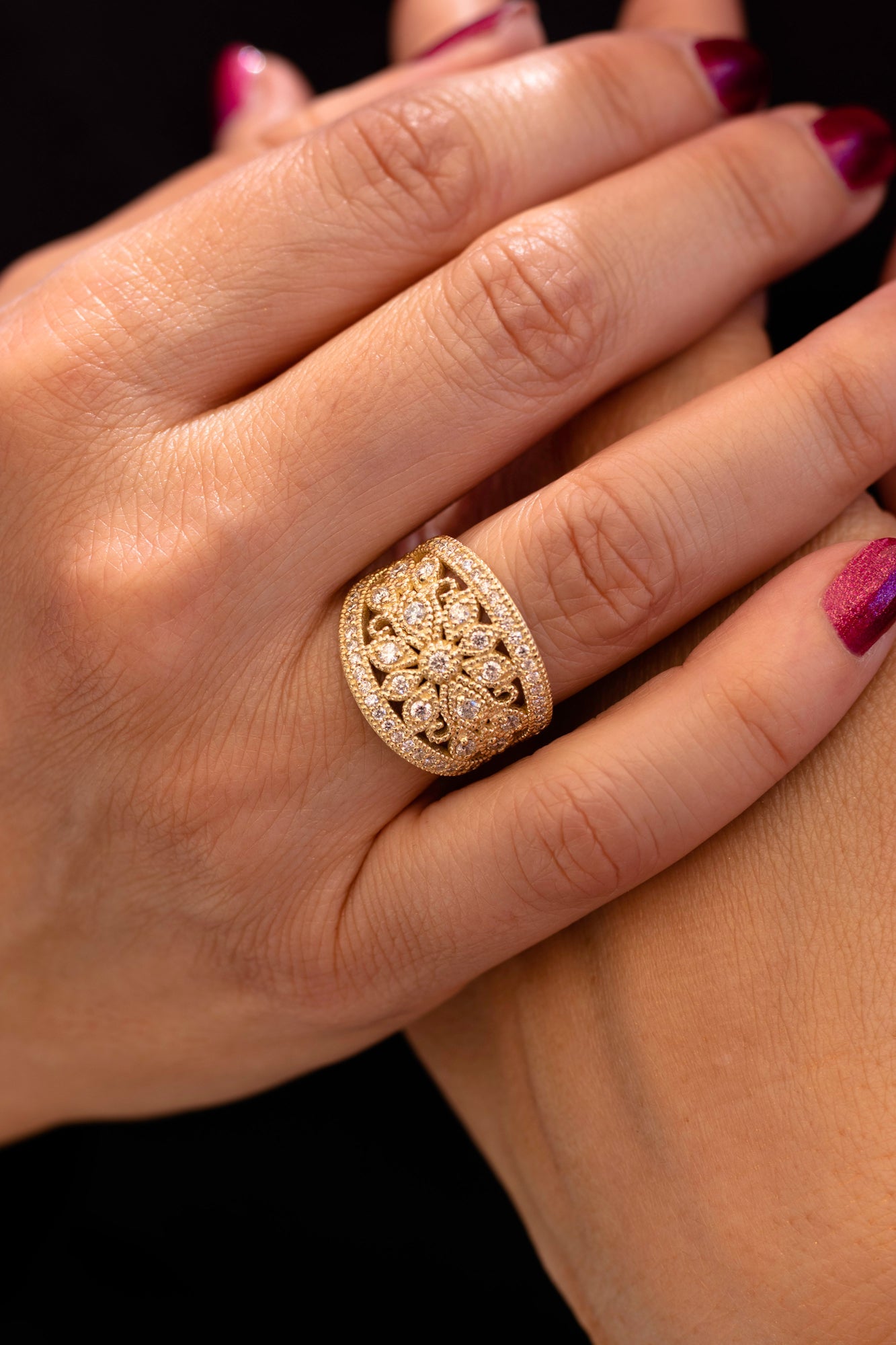 Floral Diamond Wide Ring