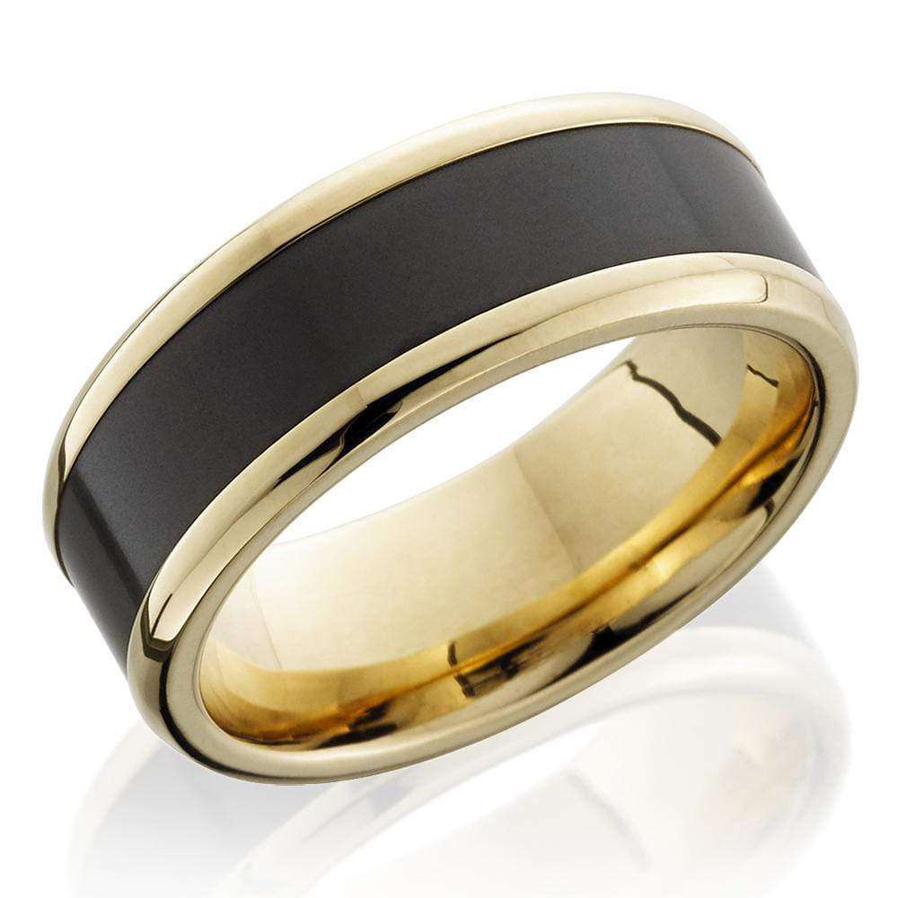Kobelli Two Tone 18k Yellow Gold and Black Elysium Beveled Edge 8mm Band