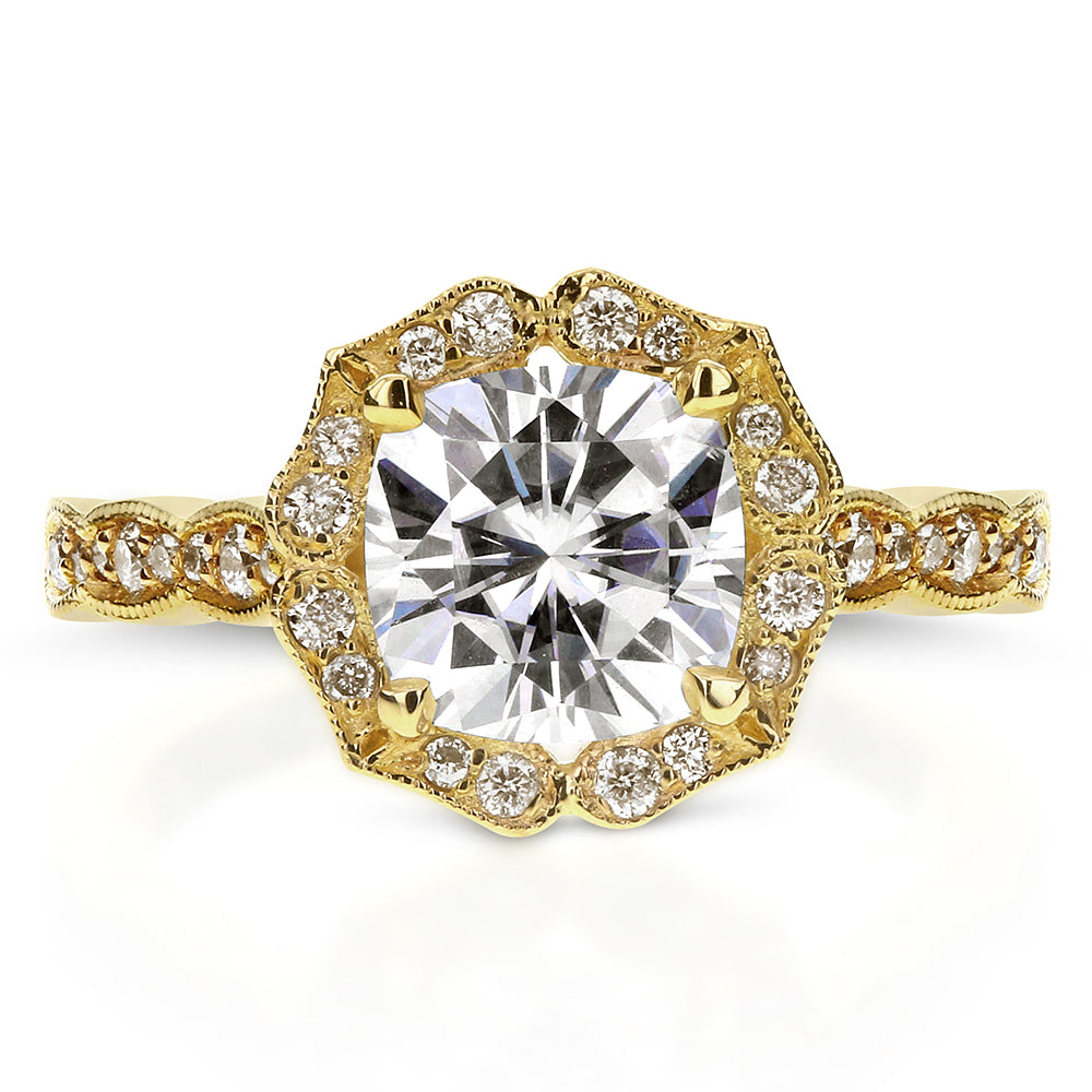 2 Carat Moissanite Cushion Rose Ruffle Ring