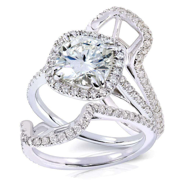 Kobelli Cushion Moissanite and Diamond Halo Bridal Rings 2 5/8 CTW 14k White Gold (DEF/VS, GH/I)