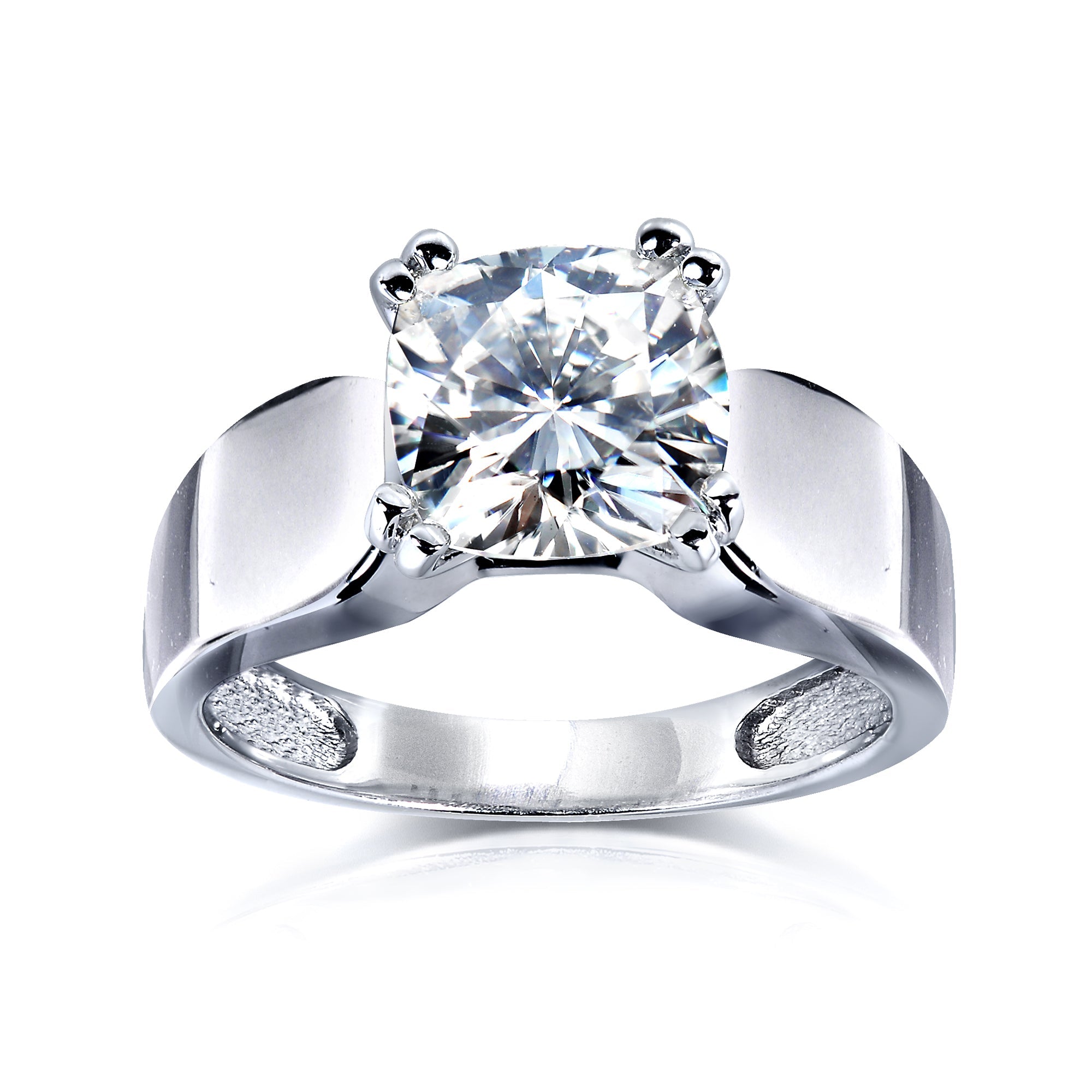 2 Carat Moissanite Solitaire Wide Shank Cushion Ring