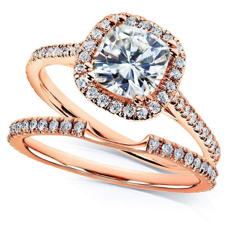Kobelli Top Selling Engagement Ring and Wedding Band - Cushion Halo Moissanite and Lab-grown Diamonds