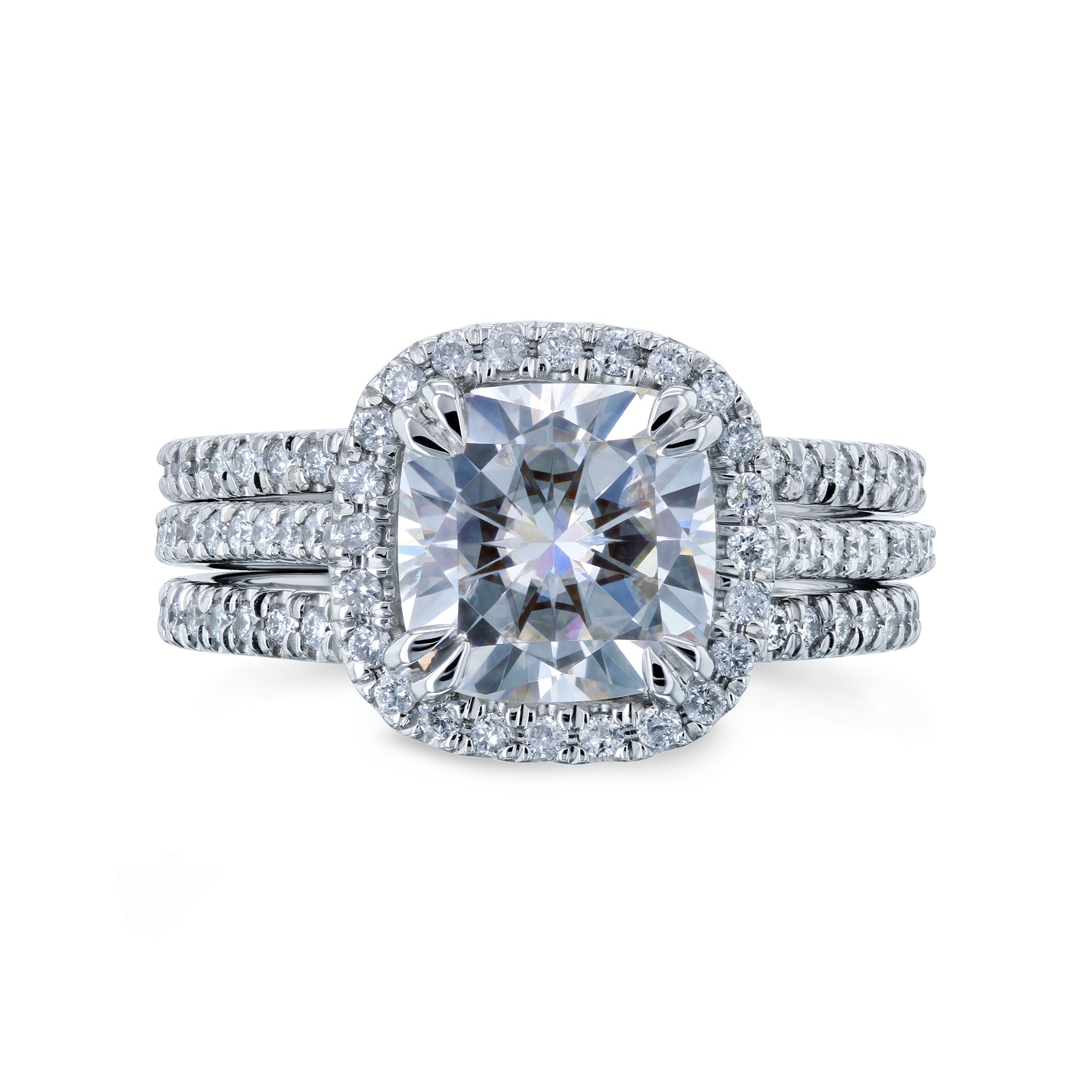 Yellow Gold Cushion Halo Two-Row Ring 7 / 1/2 ct Forever One Moissanite Center - Engagement Ring - Aurosi Jewels