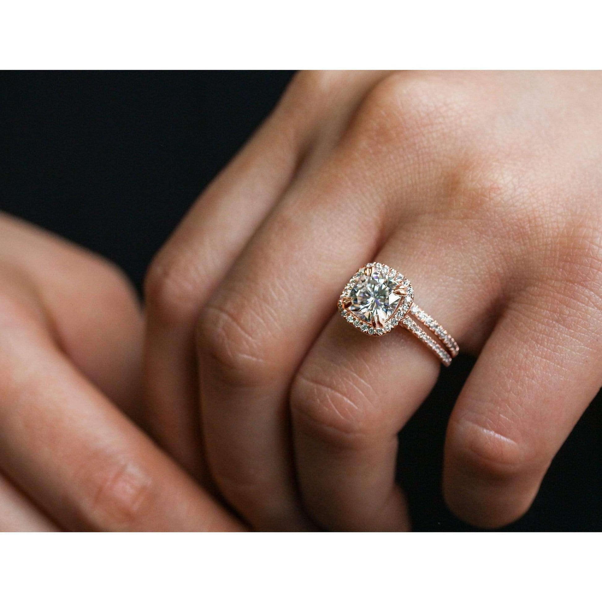 Kobelli 2ct Cushion Moissanite Halo Bridal Set