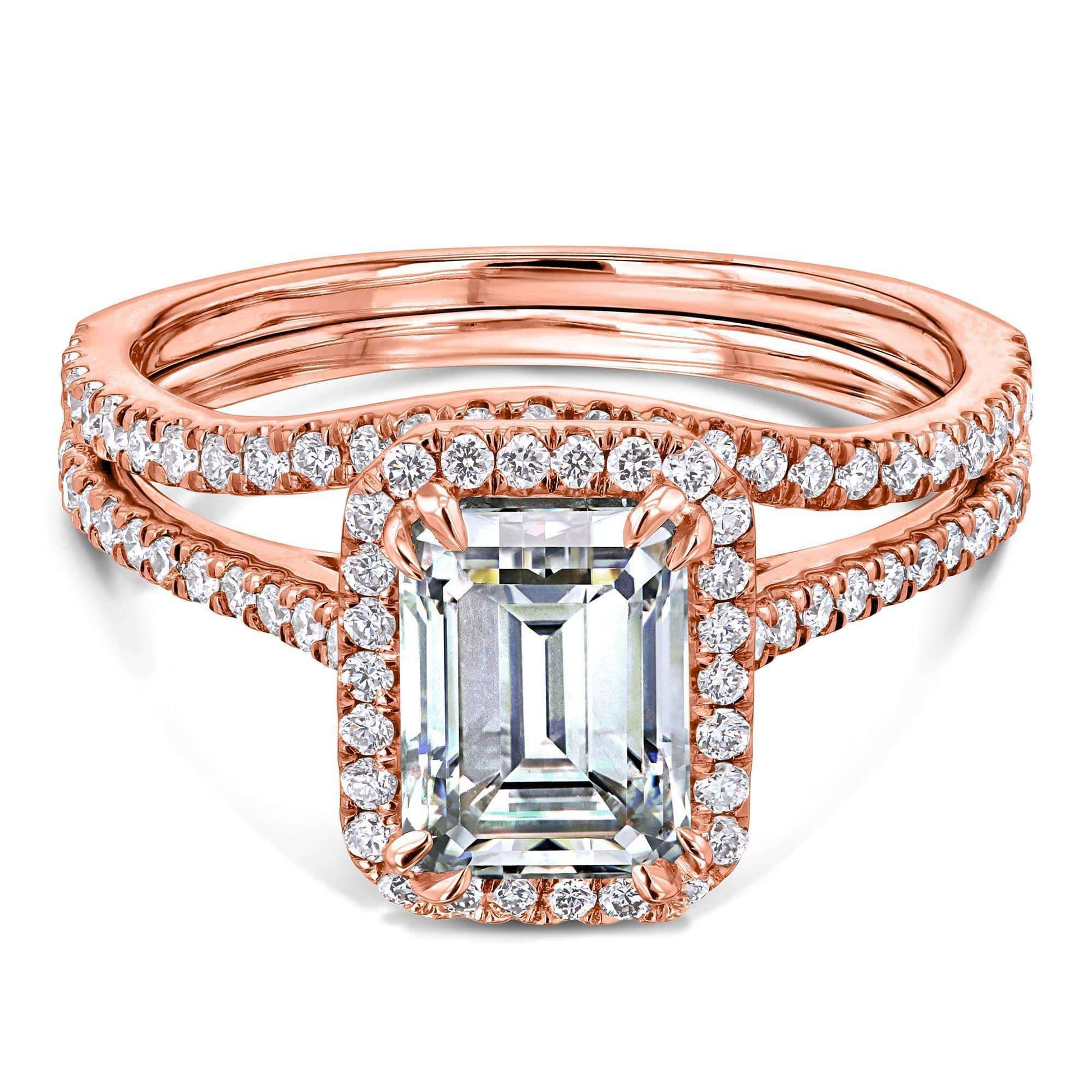 Kobelli 1.75ct Emerald Moissanite Halo Bridal Set