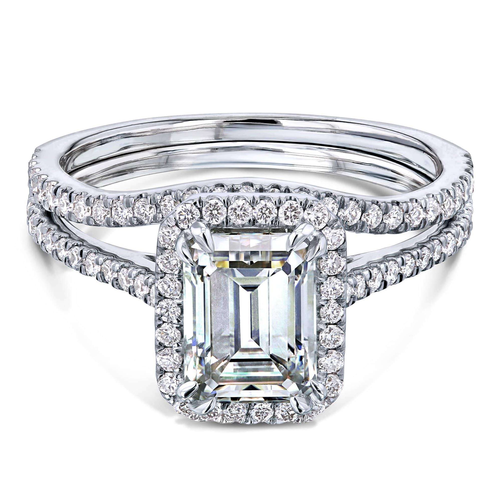 Kobelli 1.75ct Emerald Moissanite Halo Bridal Set