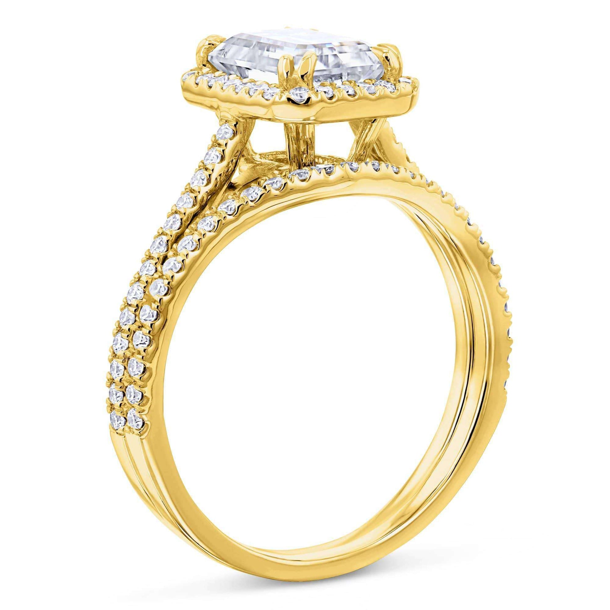 Kobelli 1.8ct Radiant Forever One Moissanite Halo Bridal Set