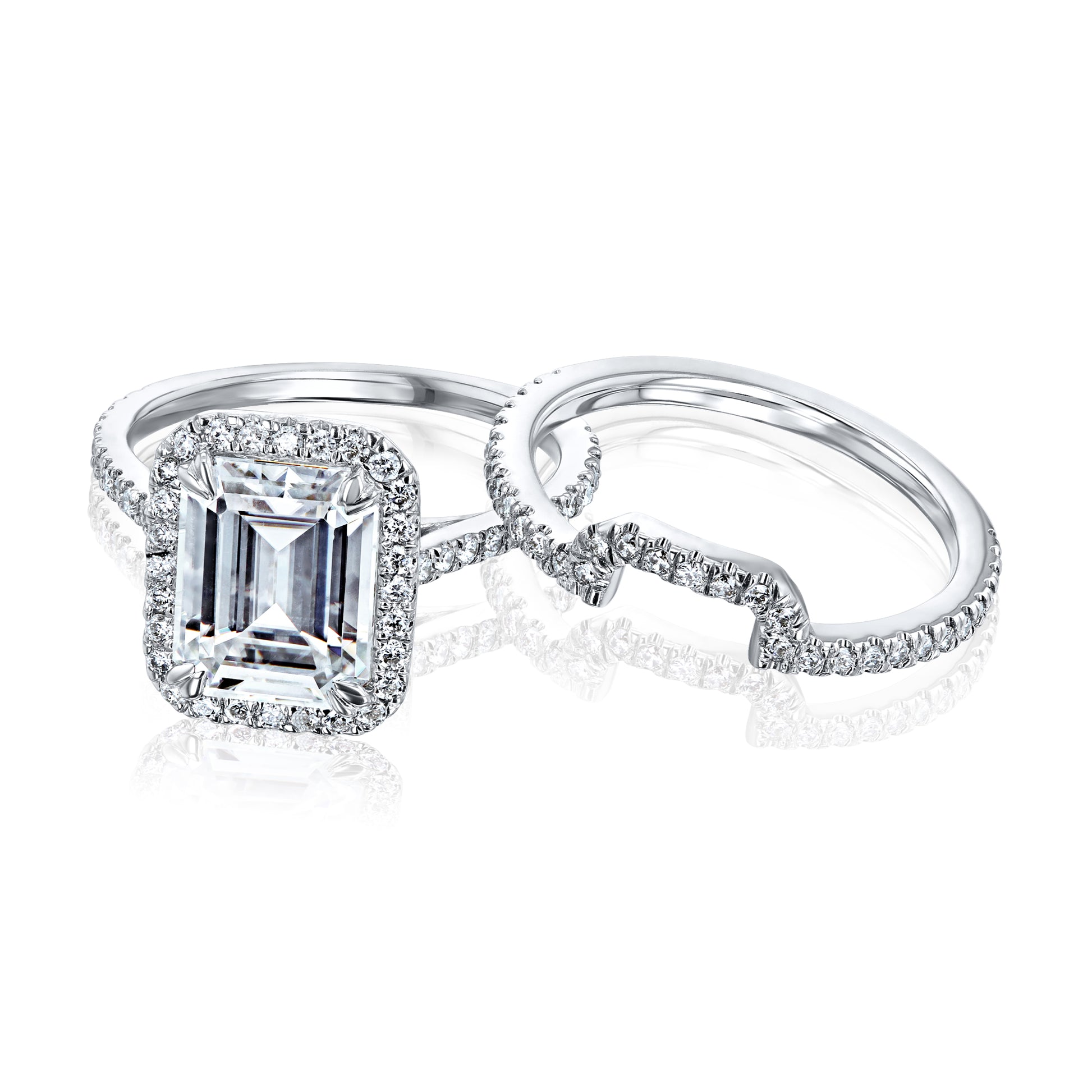 2.45 Carat Moissanite Emerald Original Bridal Set