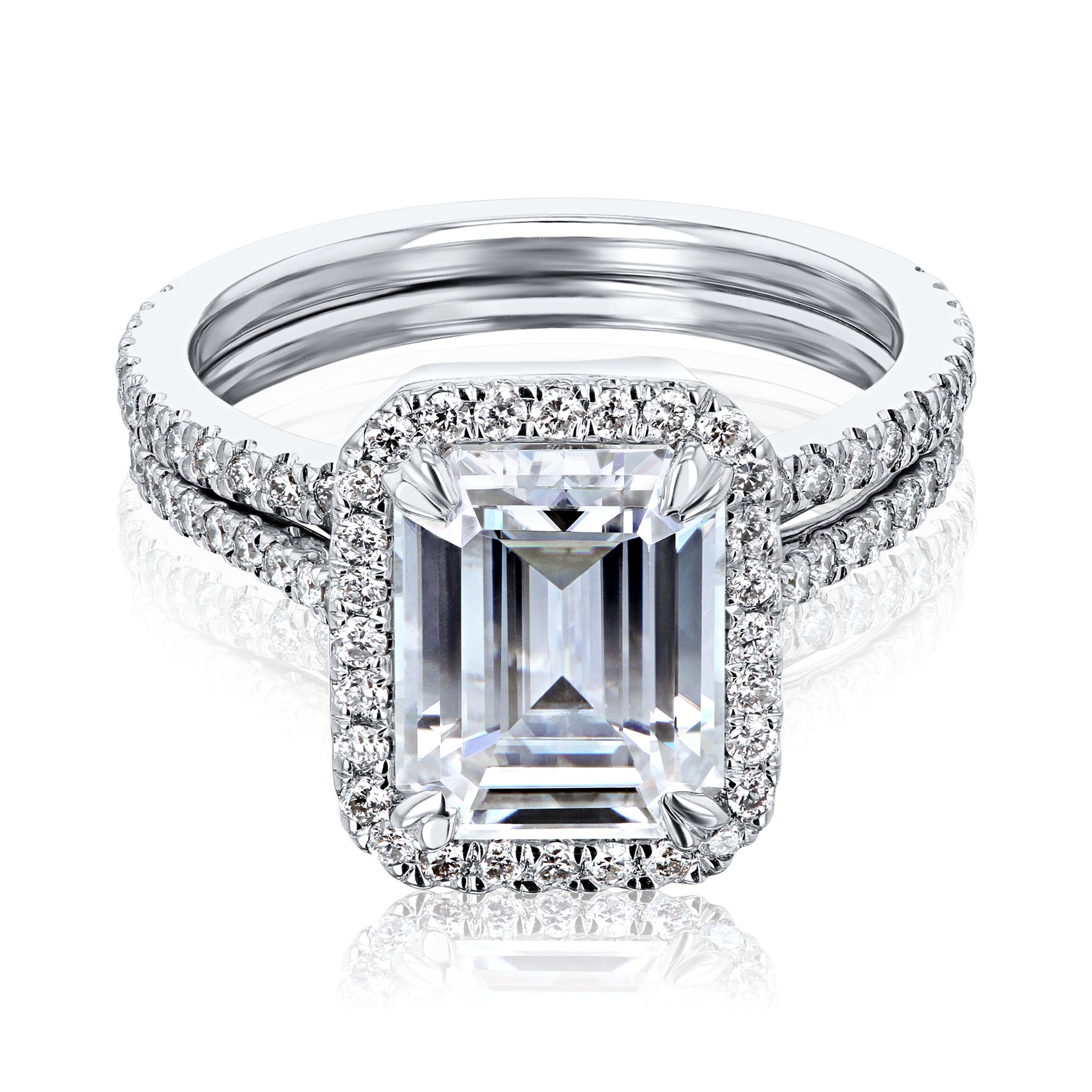 2.45 Carat Moissanite Emerald Original Bridal Set