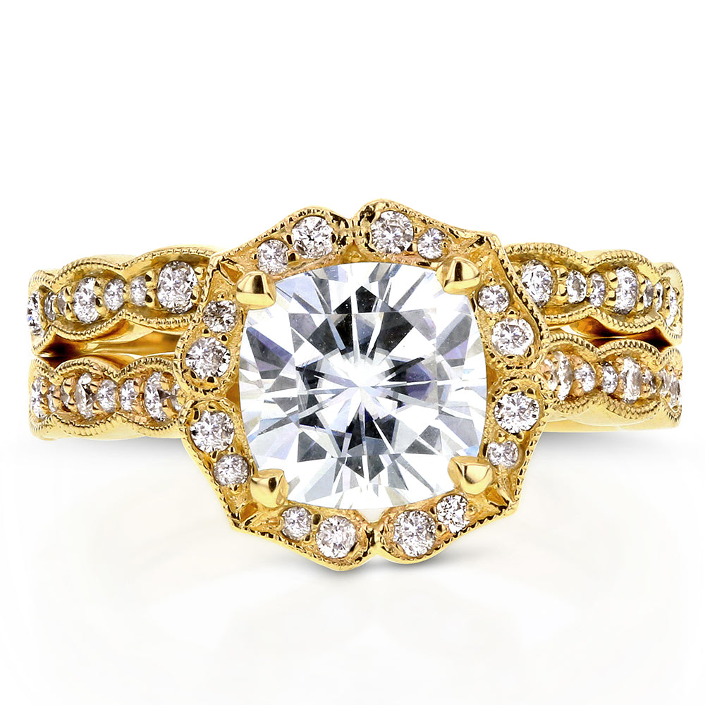 2.15 Carat Moissanite Cushion Rose Ruffle Bridal Set