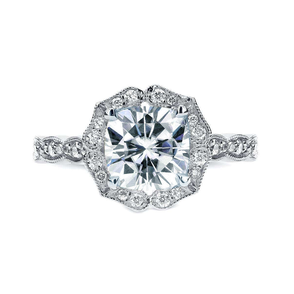 2 Carat Moissanite Cushion Rose Ruffle Ring