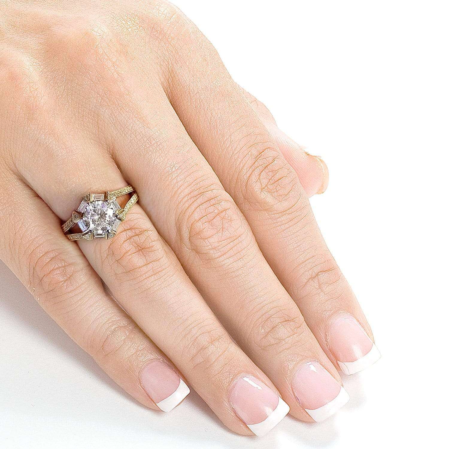 Kobelli Art Deco Moissanite and Diamond Accent Engagement Ring 1 1/2 CTW 14k Yellow Gold