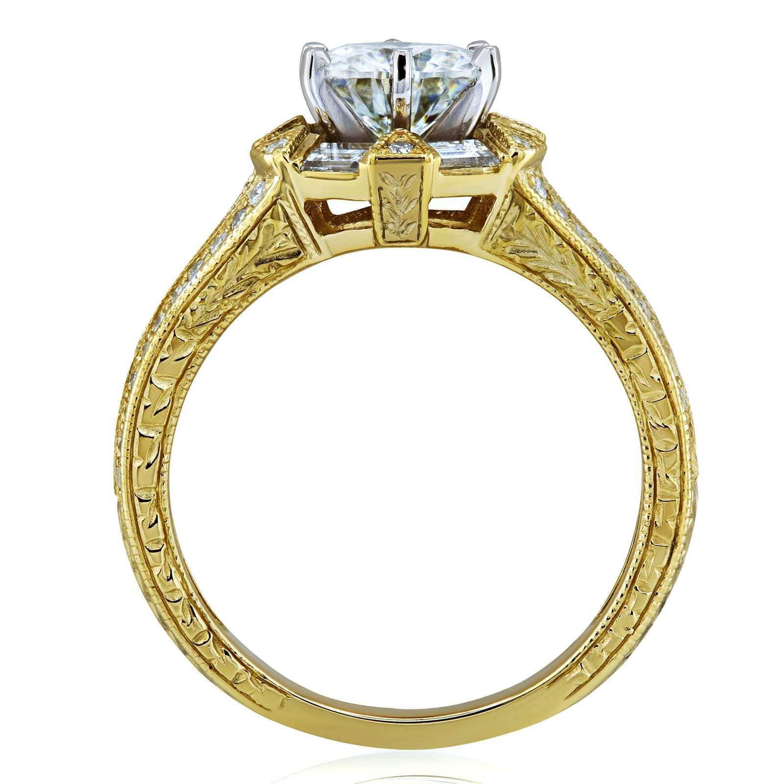 Kobelli Art Deco Moissanite and Diamond Accent Engagement Ring 1 1/2 CTW 14k Yellow Gold
