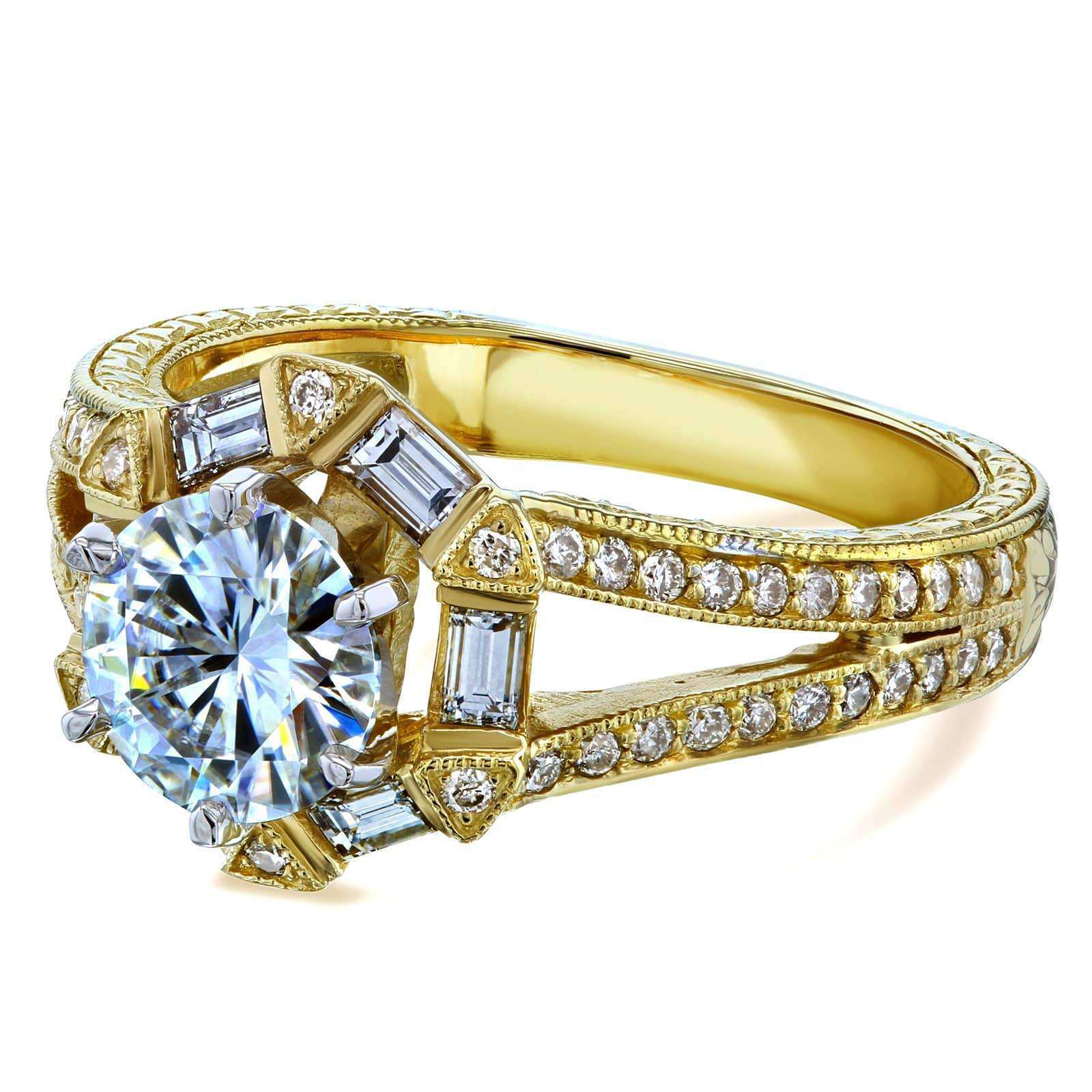 Kobelli Art Deco Moissanite and Diamond Accent Engagement Ring 1 1/2 CTW 14k Yellow Gold