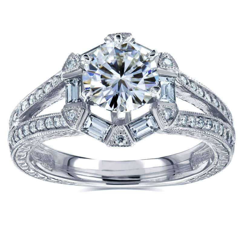 Kobelli Art Deco Moissanite and Diamond Accent Engagement Ring 1 1/2 CTW 14k White Gold