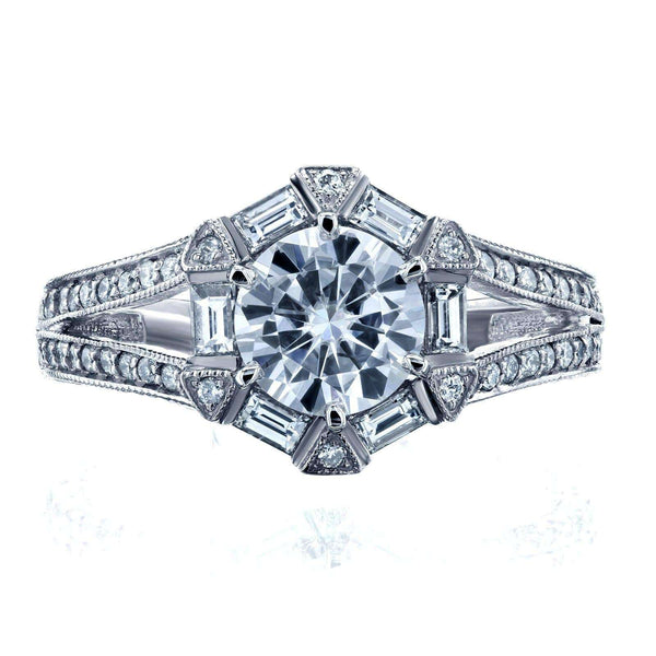 Kobelli Art Deco Moissanite and Diamond Accent Engagement Ring 1 1/2 CTW 14k White Gold