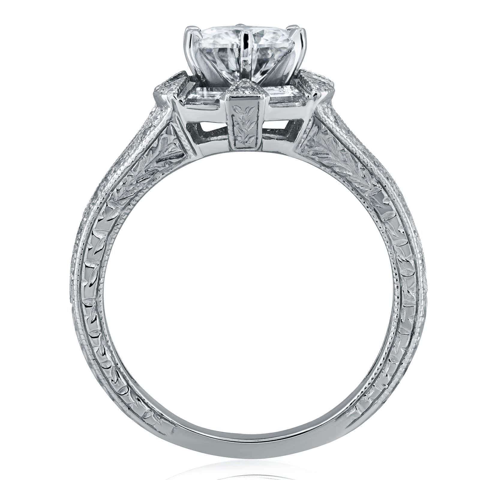 Kobelli Art Deco Moissanite and Diamond Accent Engagement Ring 1 1/2 CTW 14k White Gold