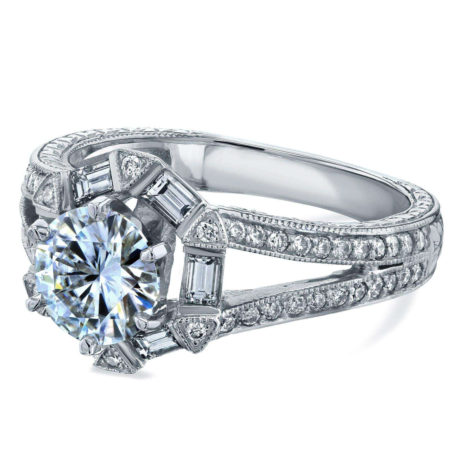 Kobelli Art Deco Moissanite and Diamond Accent Engagement Ring 1 1/2 CTW 14k White Gold